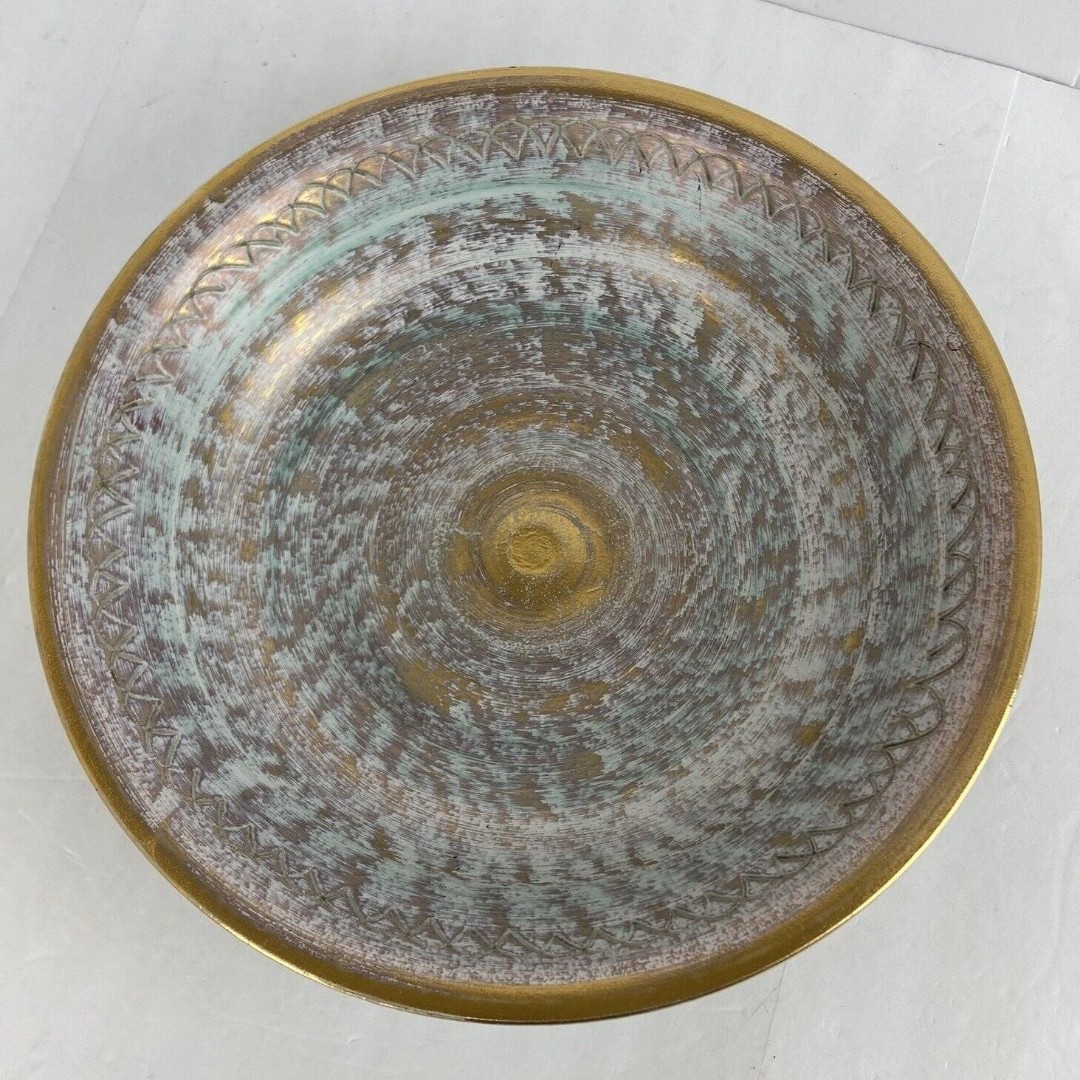 Stangl Pottery 12 Serving Bowl Green and 22 KT. Gold Highlights # 3229 RARE