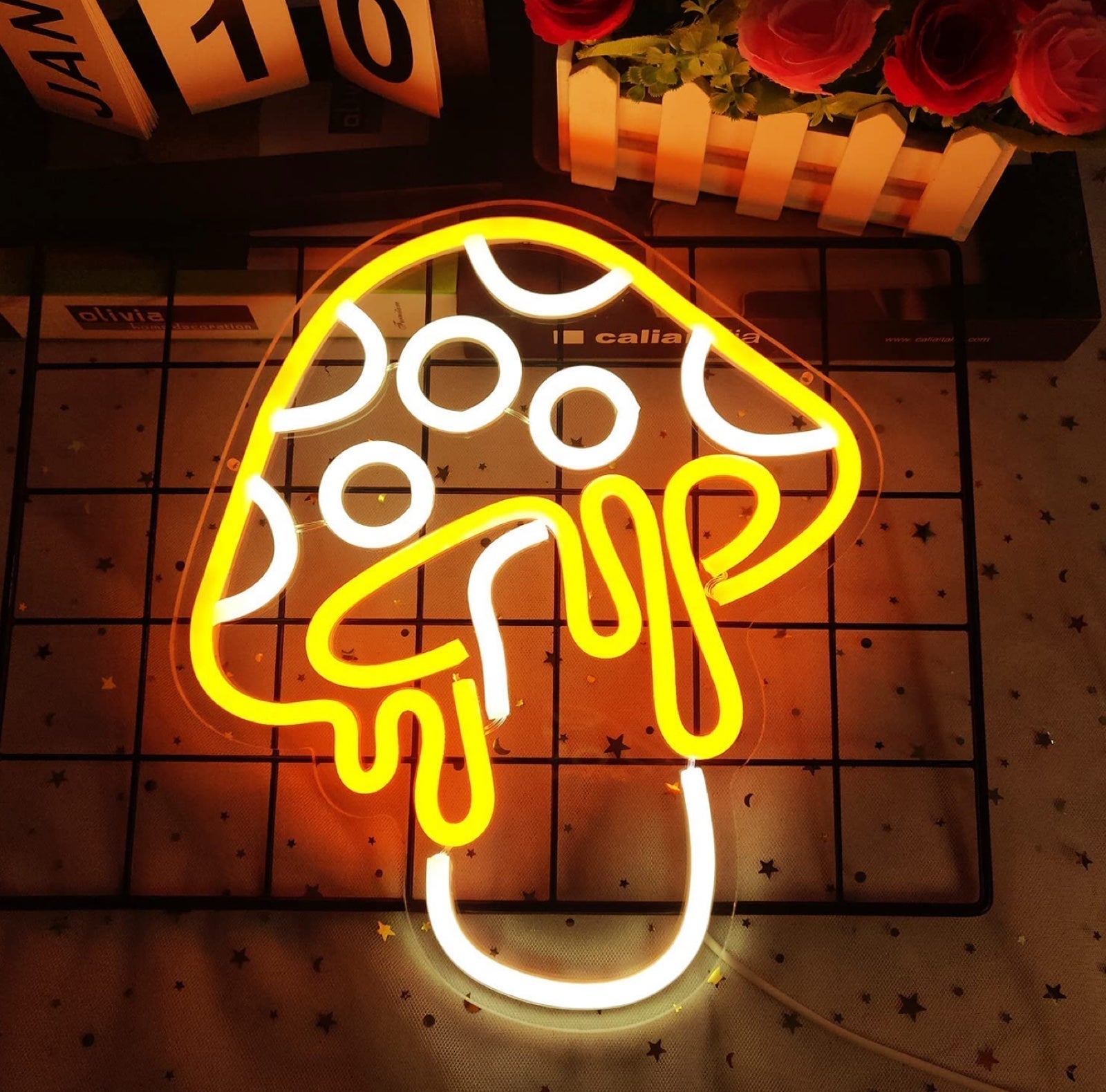 Lovely Bright Golden Melting Mushroom LED Night Light Room Wall Decoration