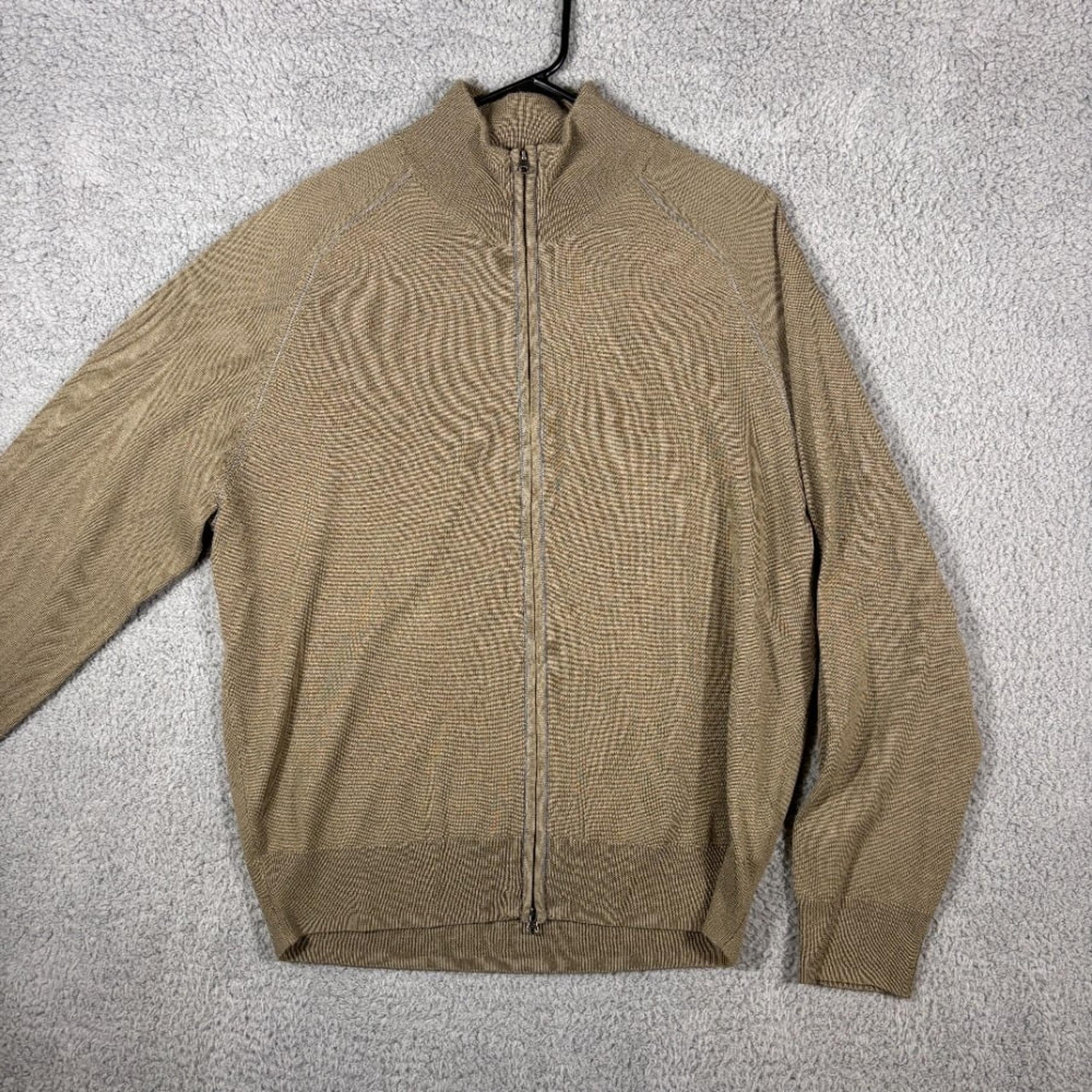 Joseph A Bank Full Zip Cardigan Sweater Wool Blend Knitwear Tan XL