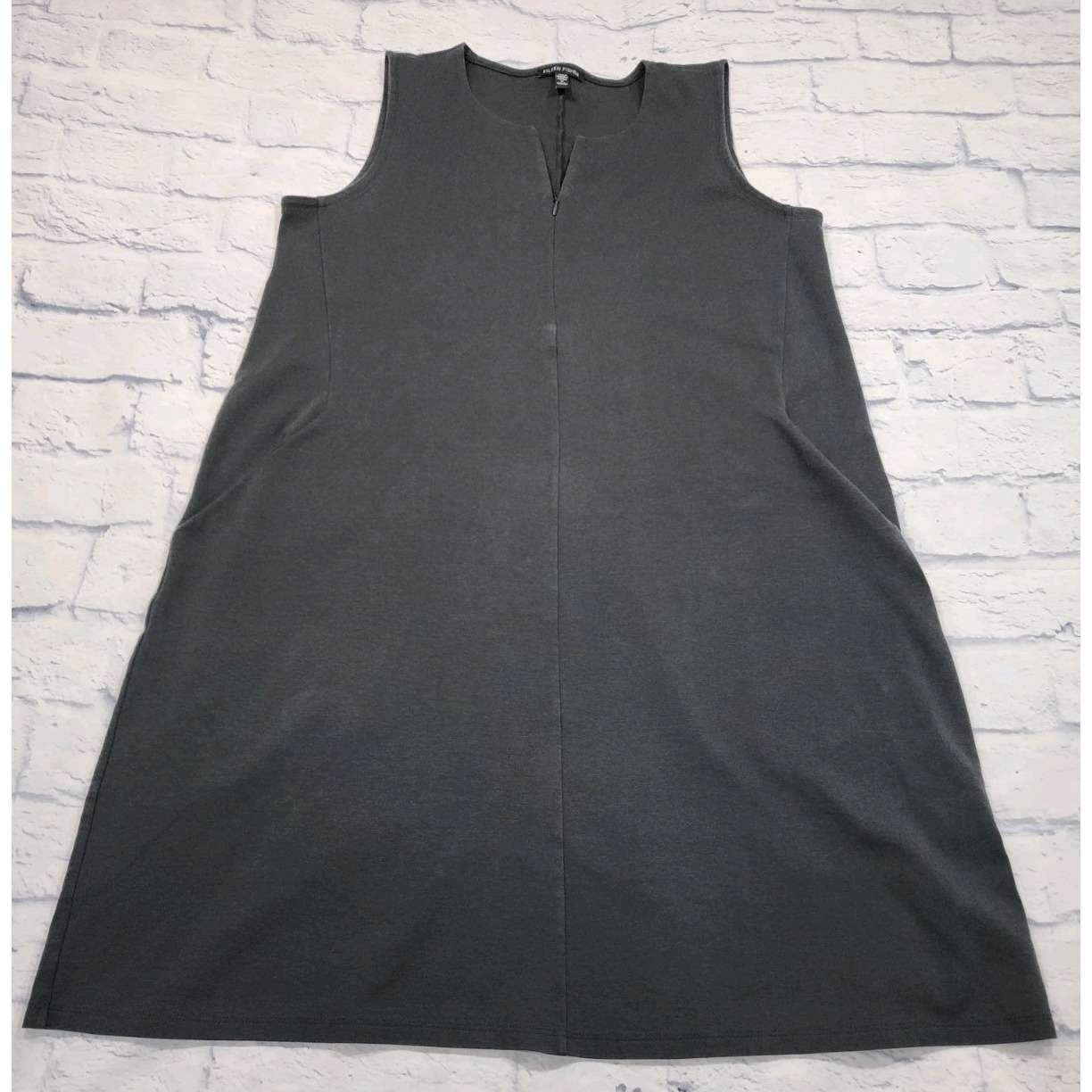 Eileen Fisher WOMENS SZ M Sheath Dress Gray Easy Fit Front Zip Organic Cotton