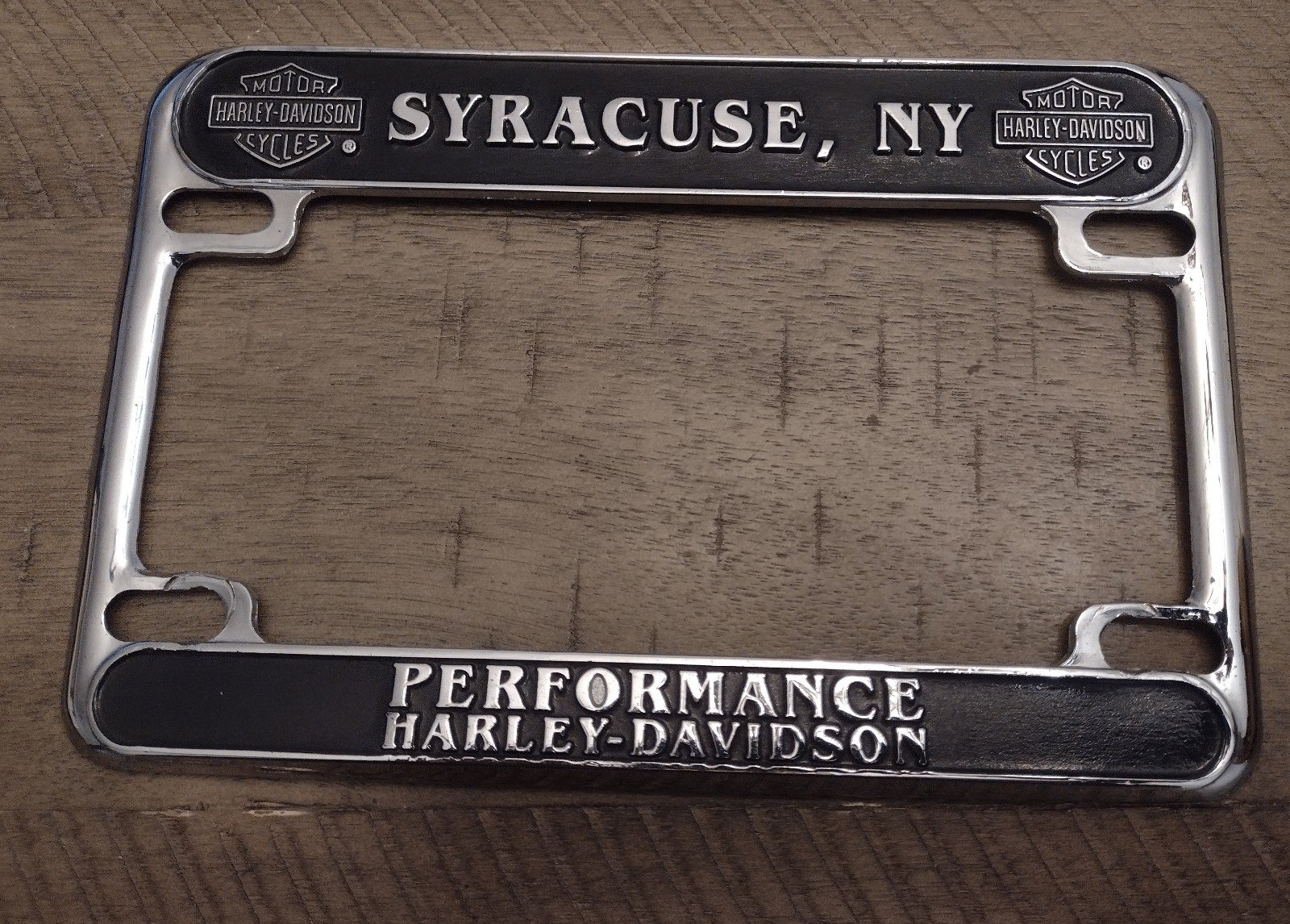 Vintage Harley Davidson chrome dealer license plate frame Syracuse,NY