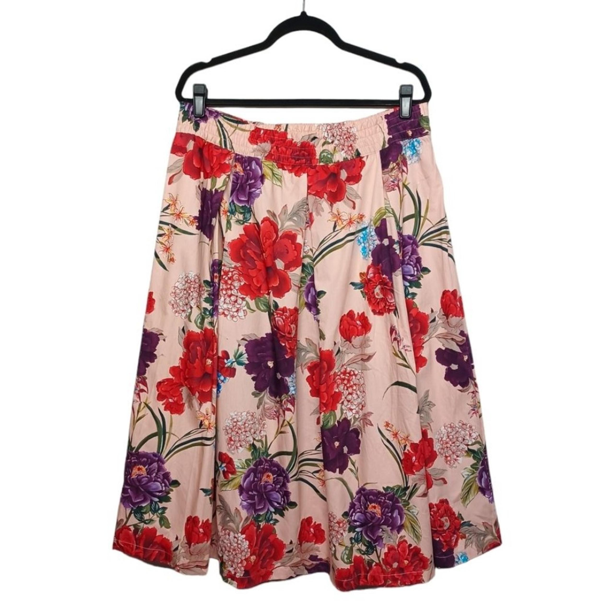 PHILOSOPHY Colorful Red Purple Floral Light Pink A-Line Stretchy Skirt XL NWT