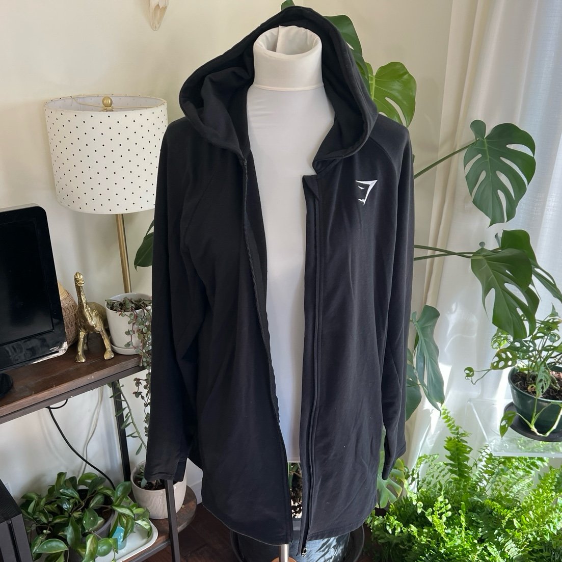 Gymshark Black Gym Long Hoodie Jacket L