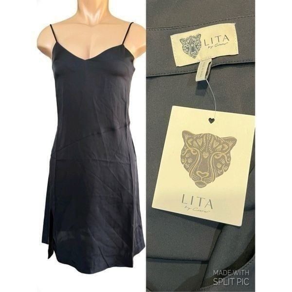 LITA by Ciara Black Silk Slip Dress Medium