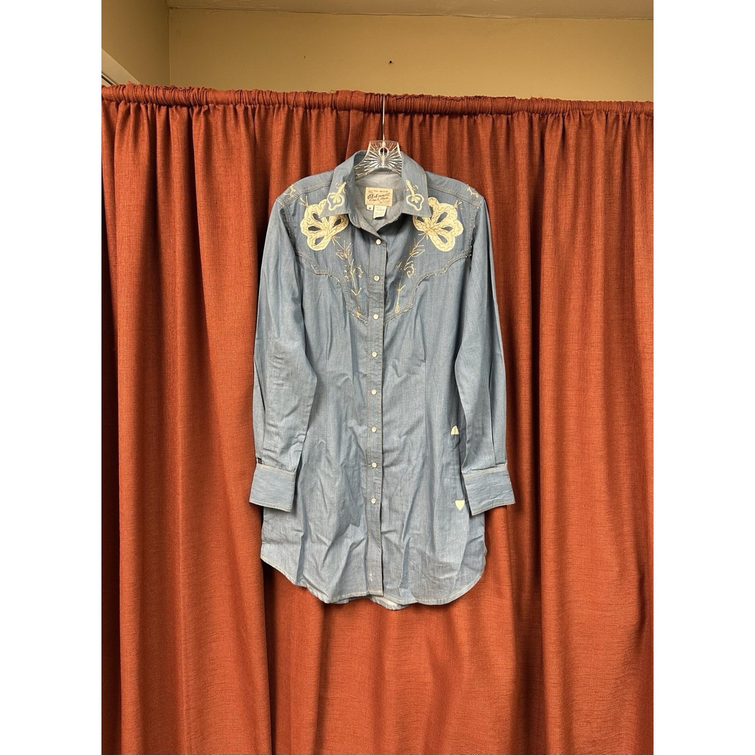Rockmount Ranch Wear Shirt Women's M Denim Floral Embroidered SnapButton Western