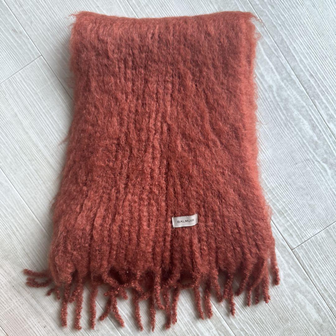 【Excellent Condition】 Balmuir Orange Mohair Fringe Scarf Long