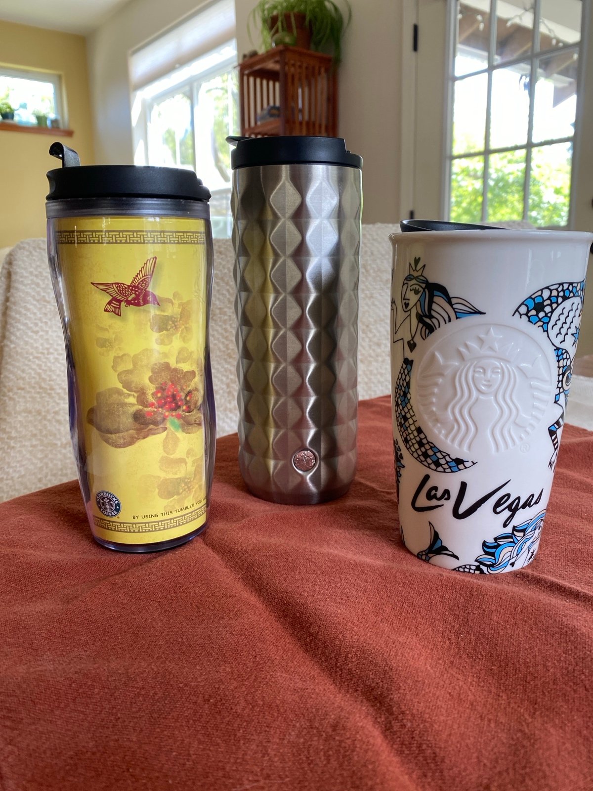 Starbucks lot of 3 travel mugs Las Vegas Siren, 3D diamond, Barista Hummingbird