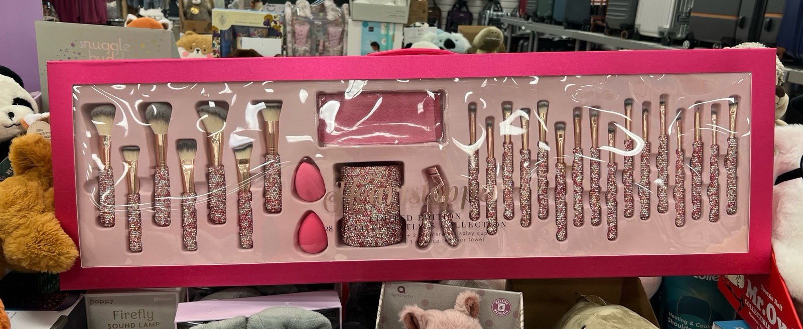 Pink blinged out makeup brushes