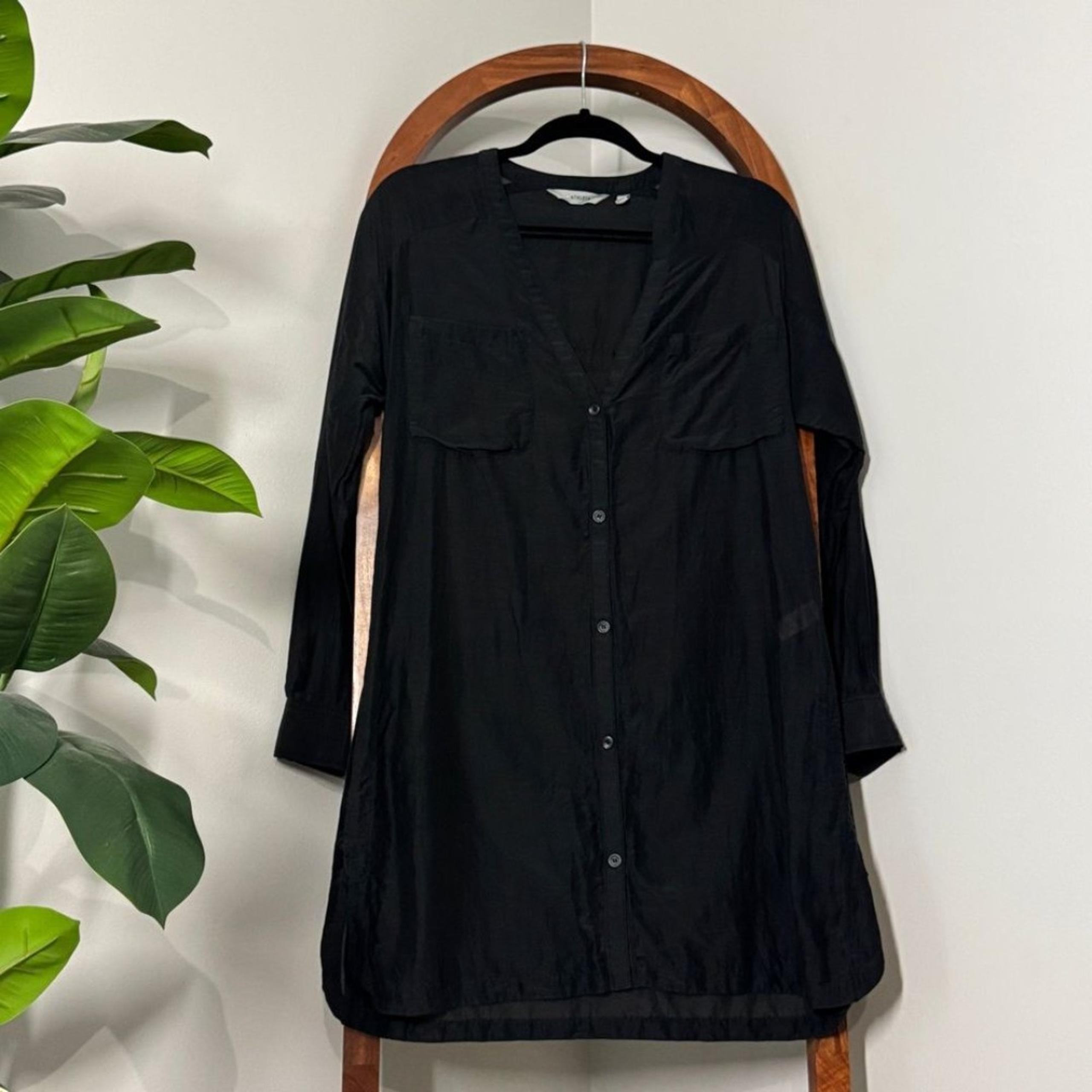 Athleta SMALL Black Cotton Silk Blend Kaftan Swimsuit Cover Up Shirt