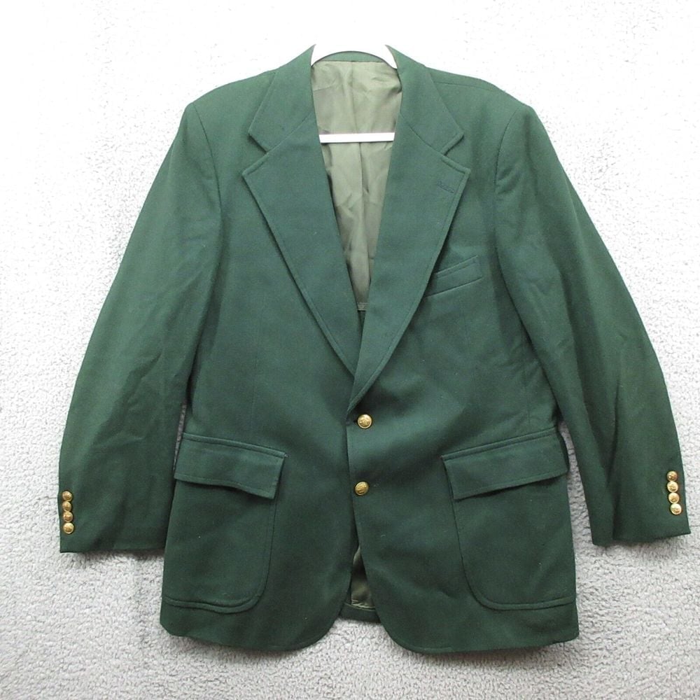 Vintage Blazer Jacket 1960's 70's Green Gold Buttons Amalgamated Union Made USA