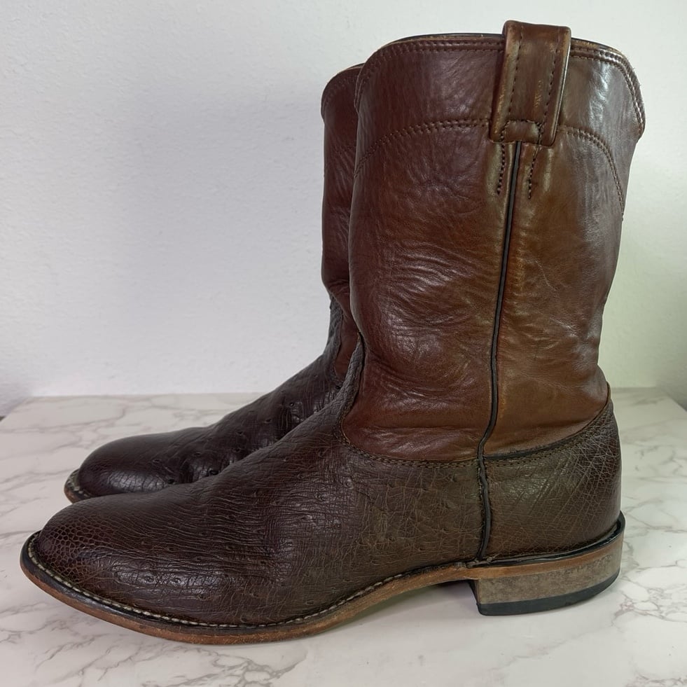 Larry Mahan Roper Boots in Brown and Ostrich Leather 12