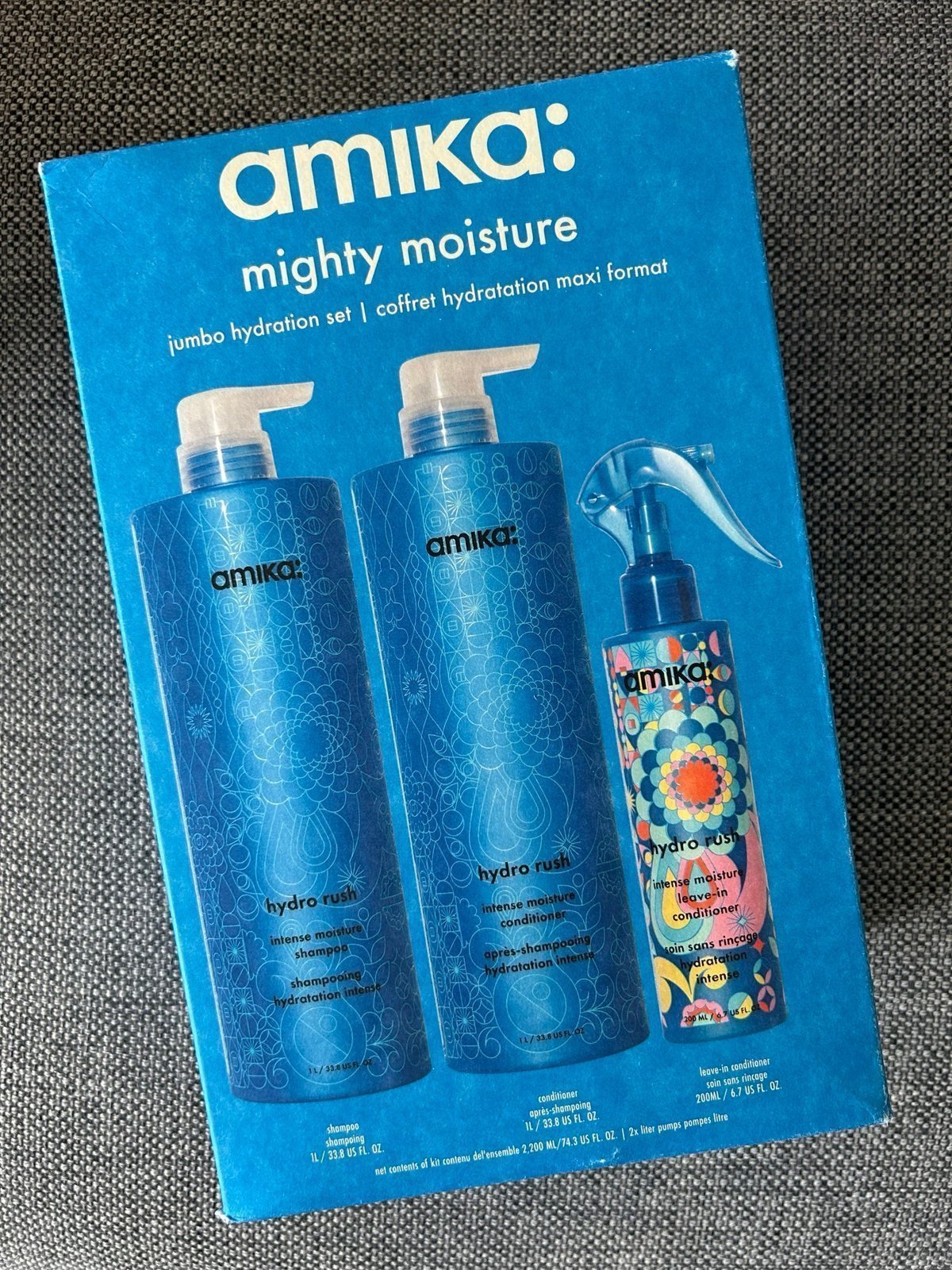 Amika HYDRO RUSH 2 LITER 3pc set with pumps, Leave-in spray.