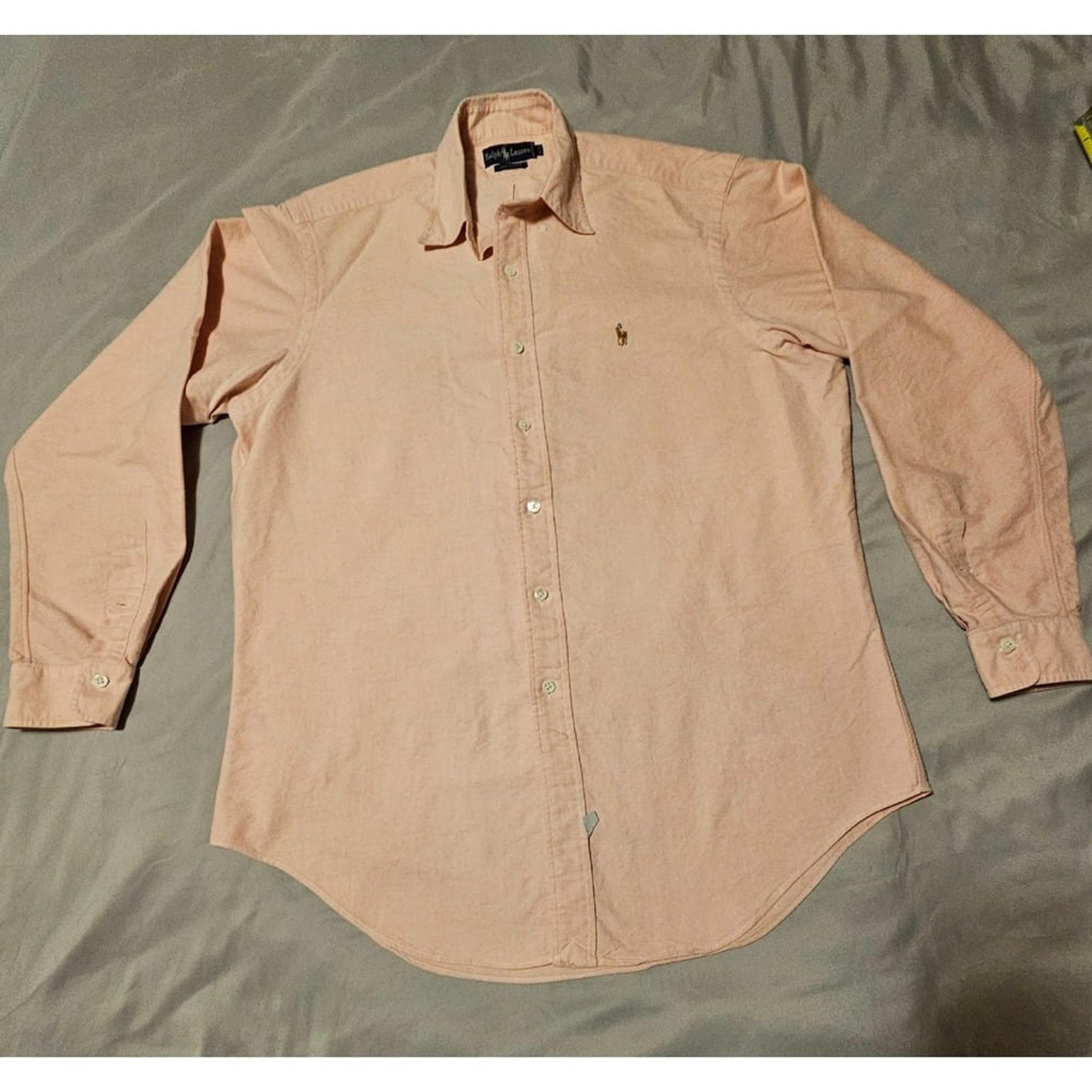 Ralph Lauren 100% Cotton Pink Salmon Long Sleeve Oxford Mens Size 16 1/2 - 35