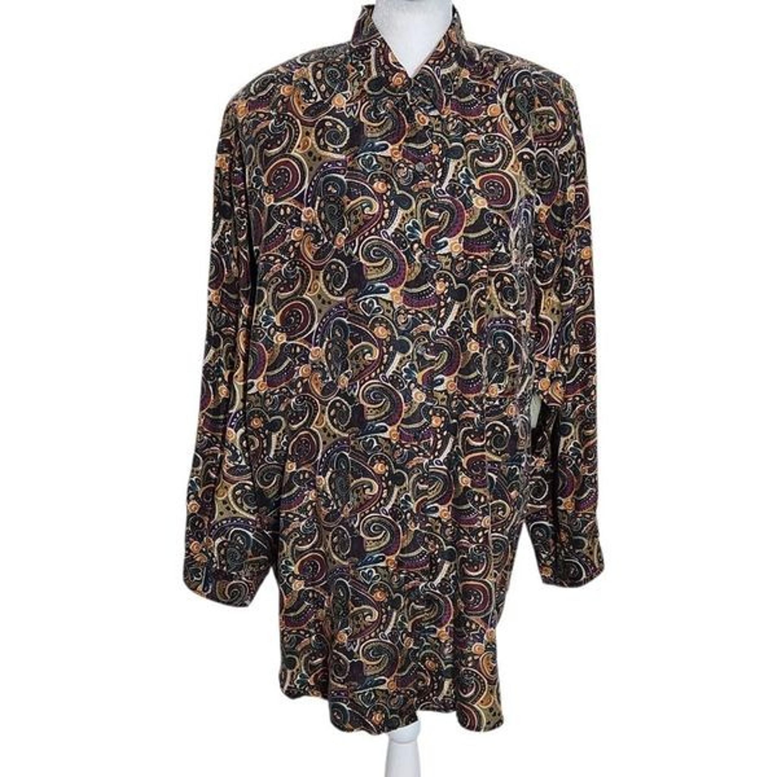 Jane Ashley Multi-Color Paisley Silk Button Down Blouse NWT Size Large