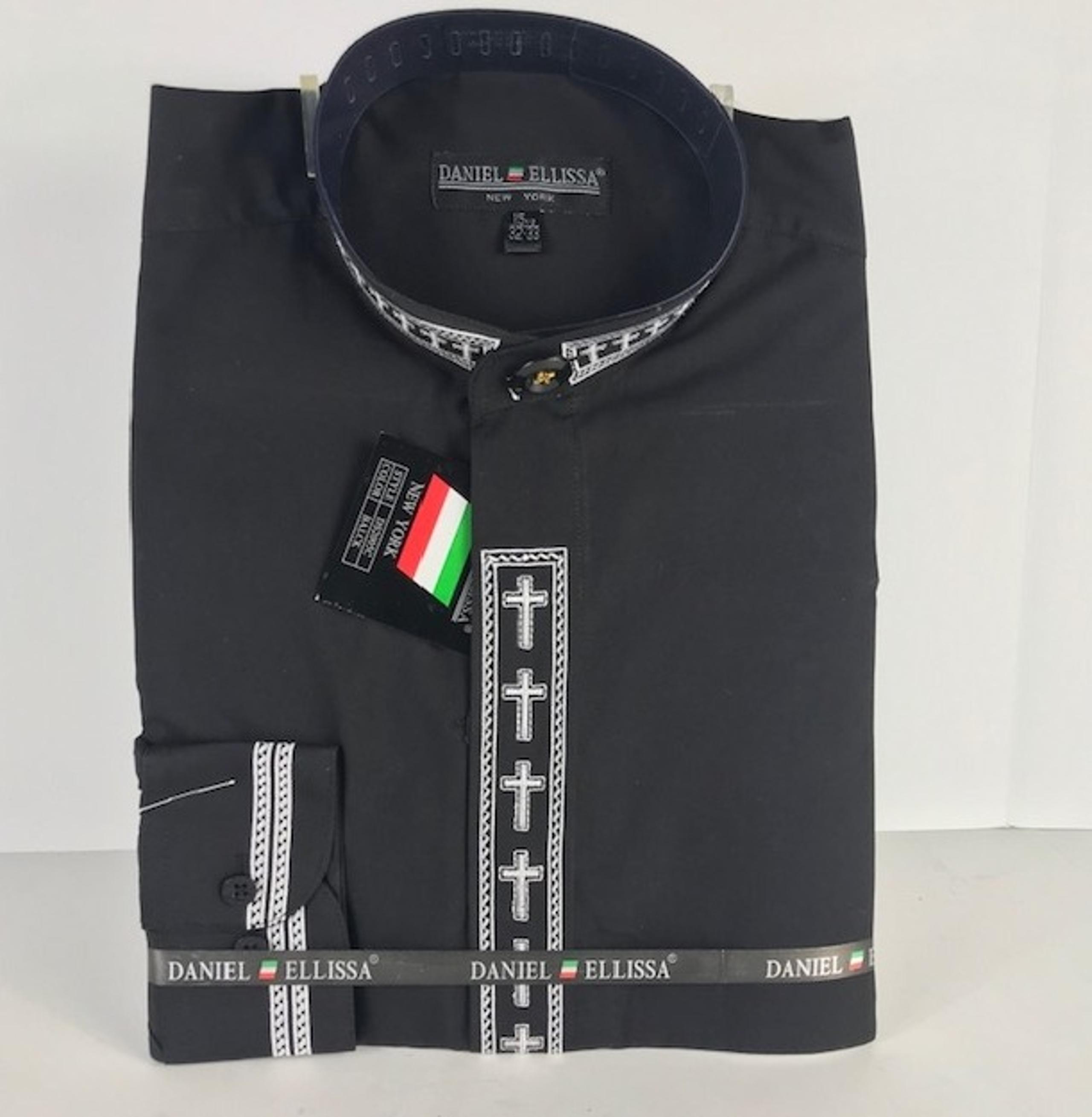 Daniel Ellissa Men's Clergy Shirt Black with White Crosses Size 19.5 36/37
