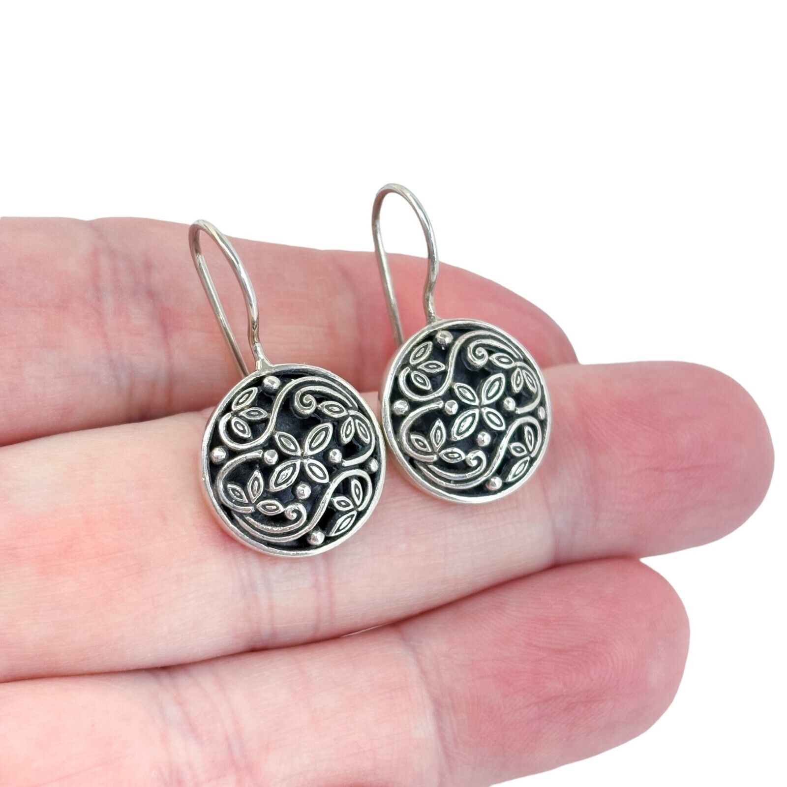 Vintage Sterling Silver 925 Floral Vine Dangle Earrings
