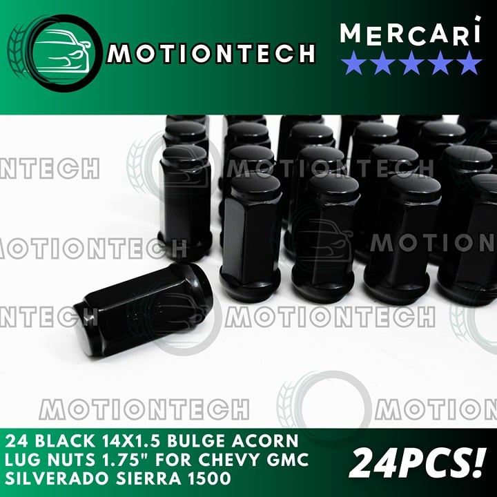 24 Black 14x1.5 Bulge Acorn Lug Nuts 1.75 For Chevy GMC Silverado Sierra New