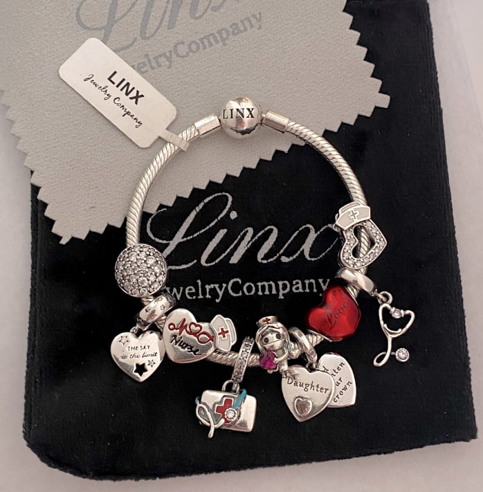 Linx Snake Chain Bracelet with Daughter and Nurse Themed Charms