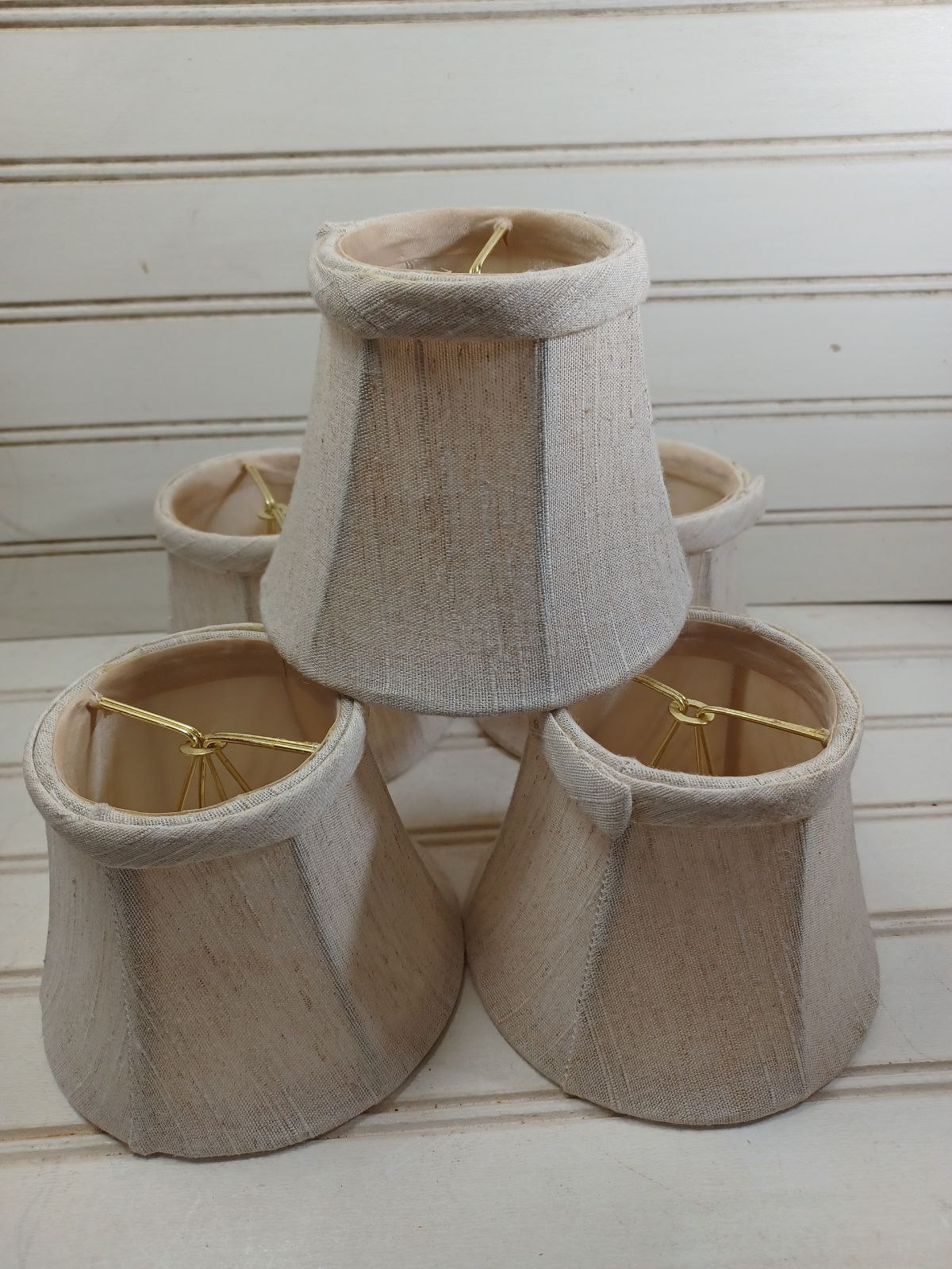 5 Chandelier Mini Bell Clip-on Lamp Shades Softback Ivory Fabric 4 t 5 w condi