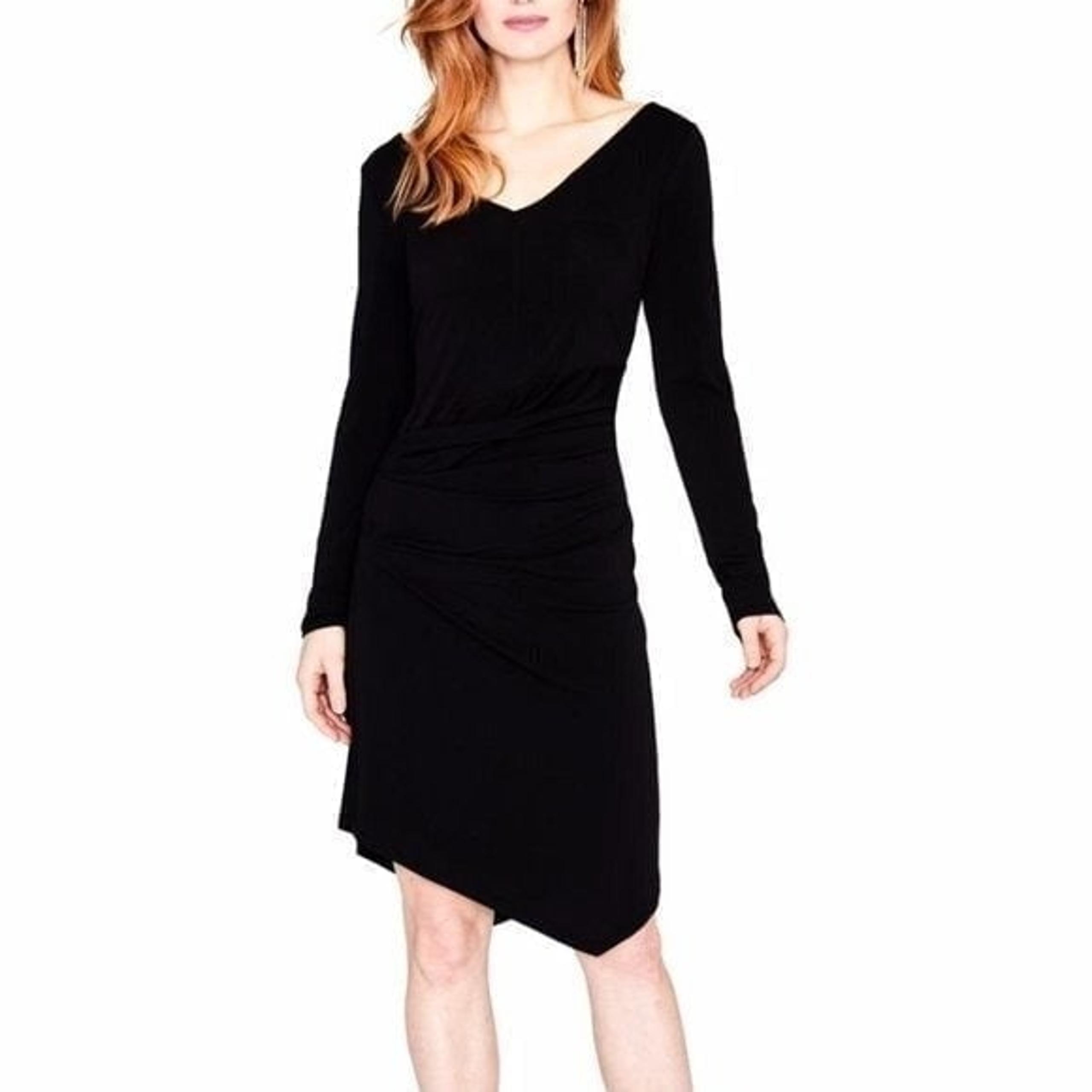 NEW NWT RACHEL ROY Asymmetrical V-Neck Party Solid Black Long Sleeve Shift Dress