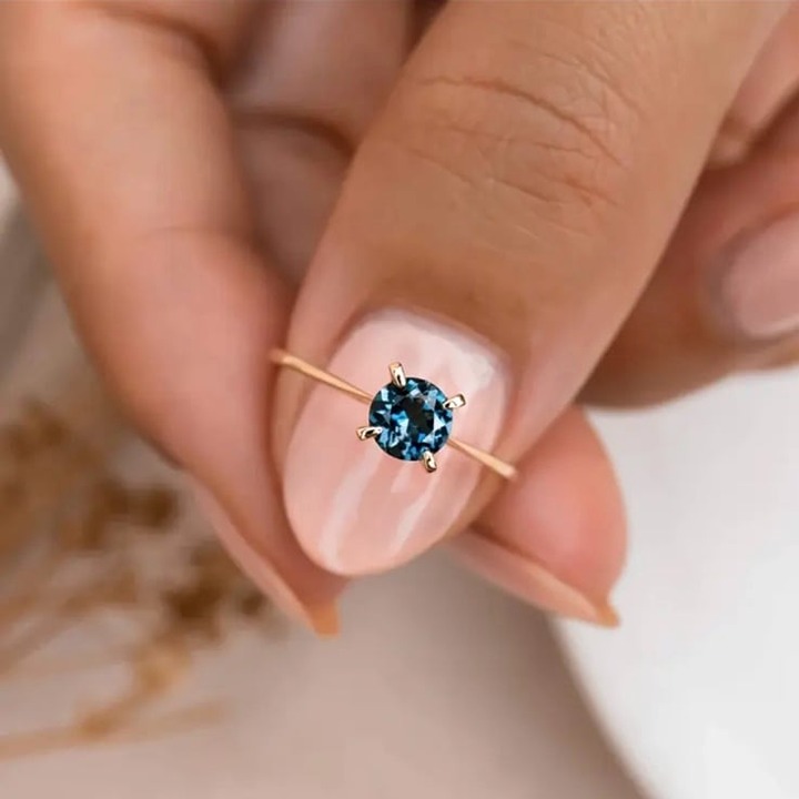 Elegant Blue Topaz Gemstone Gold Plated Ring Size 6