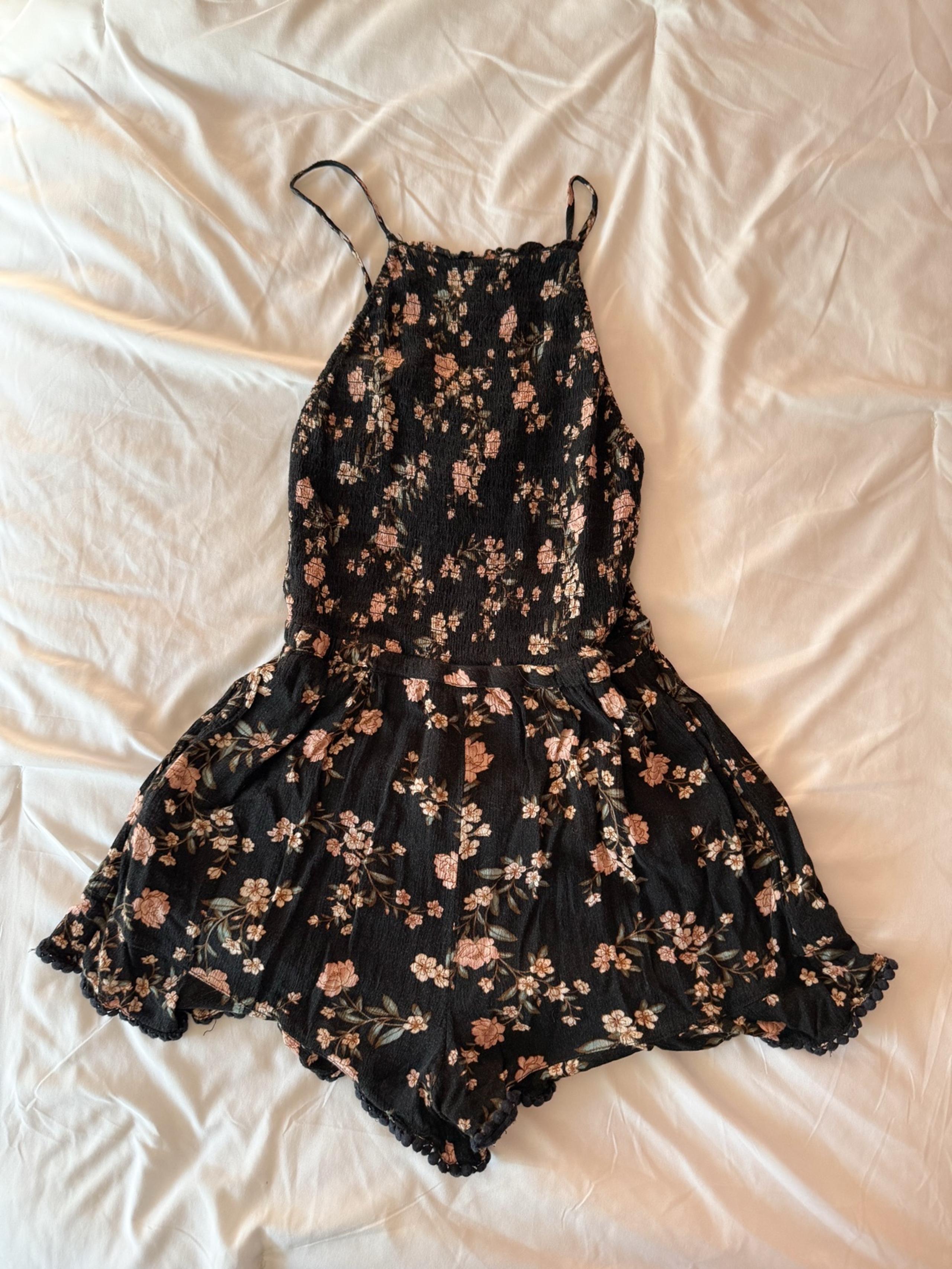 American Eagle Black And Pink Floral High Neck Romper Size XS