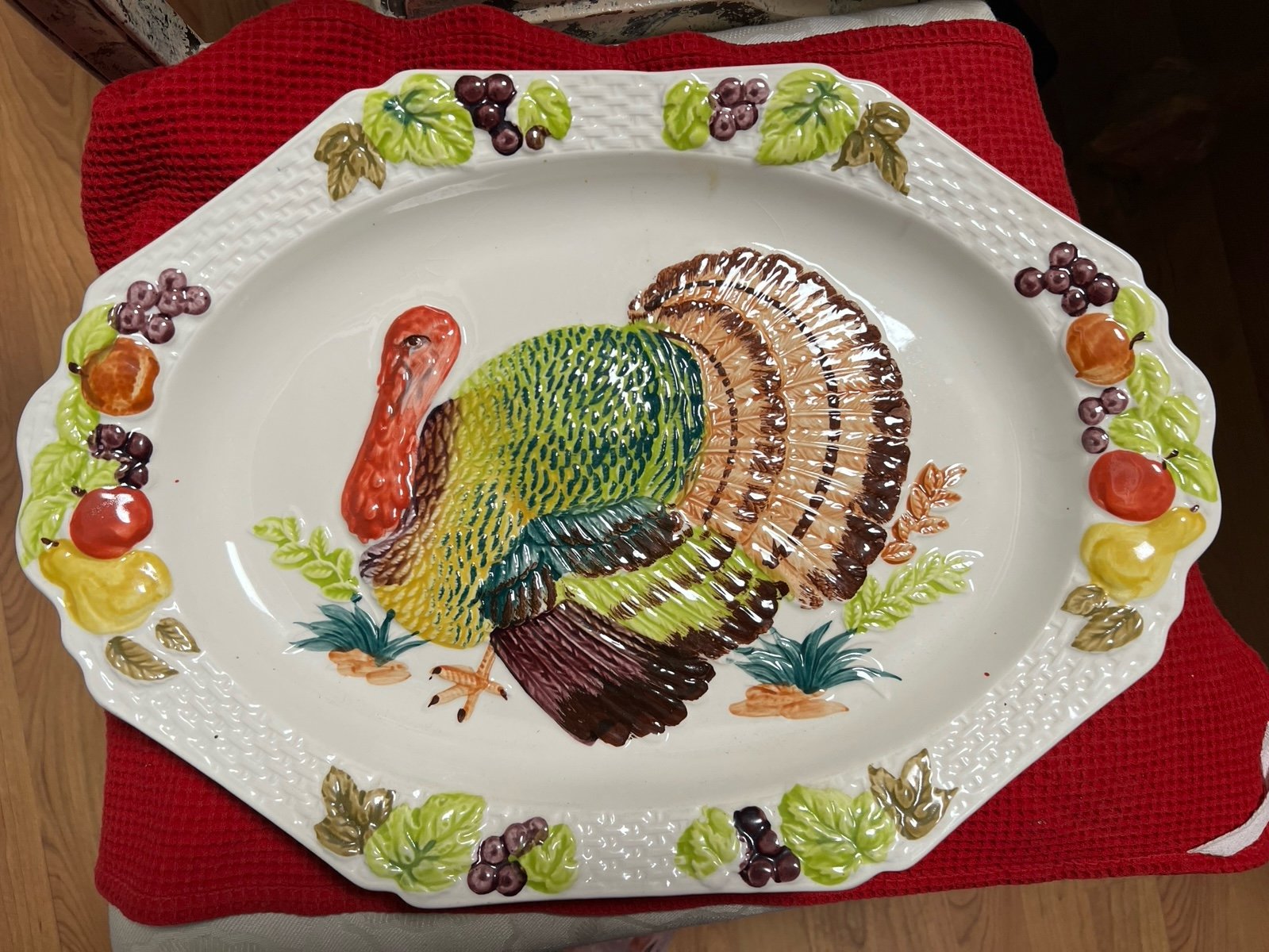 Vintage Turkey Platter Large 18 Inch Ceramic Made in Japan Hand Painted Colorful