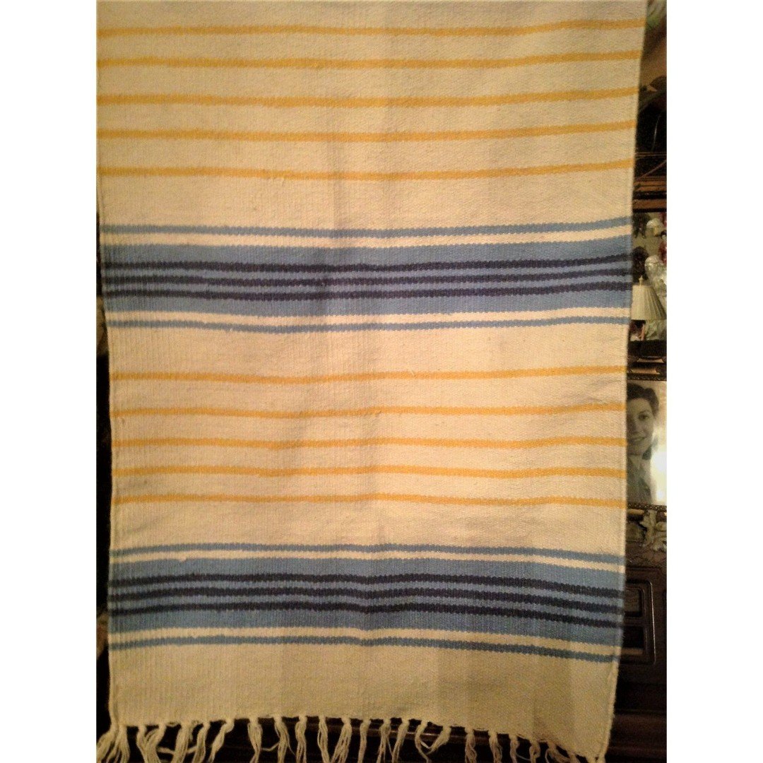 462 Blue/White /Yellow Stripes Table Runner 20 x 36