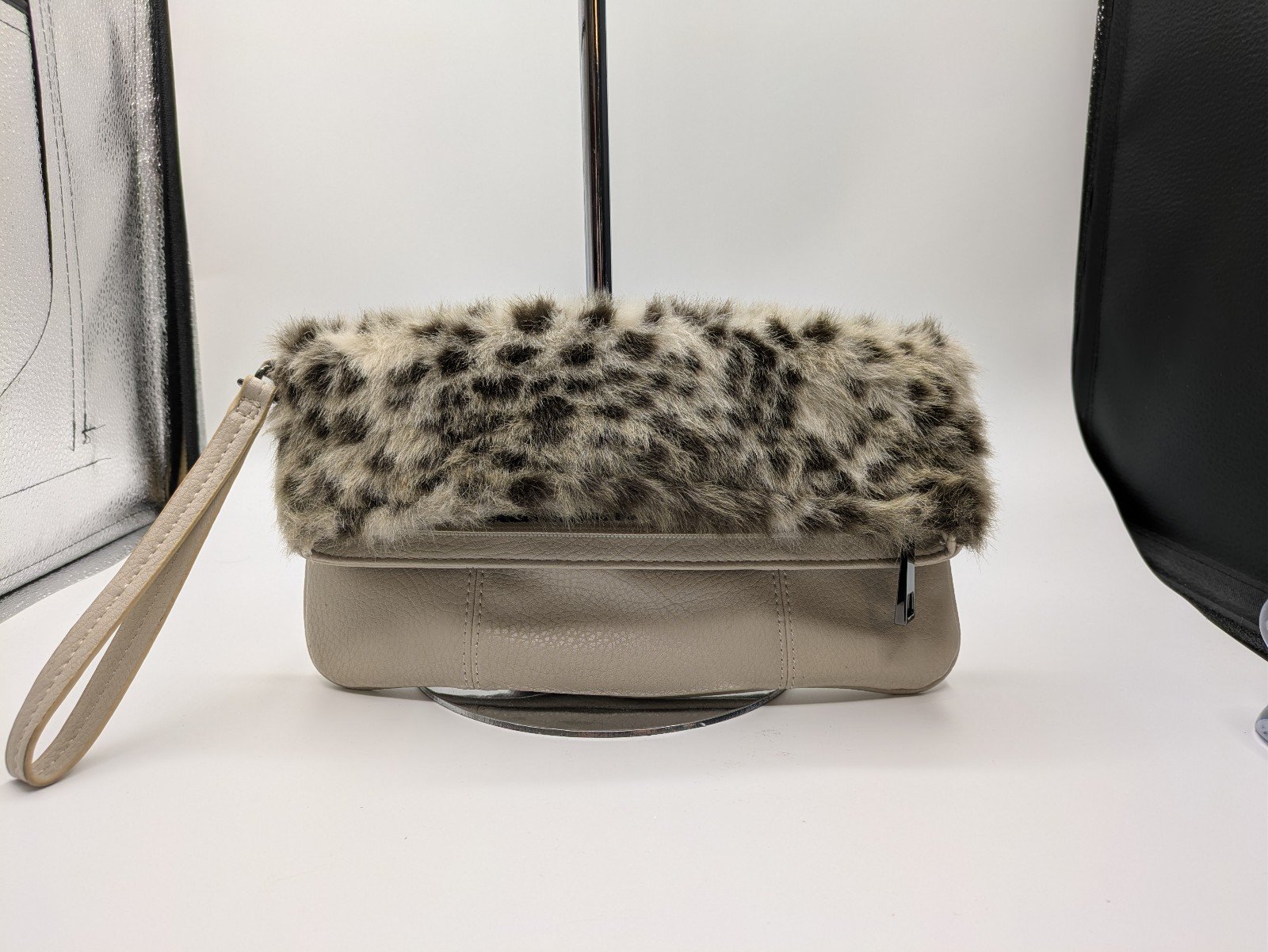 Clutch purse faux leather faux fur leopard print by Carlos Santana