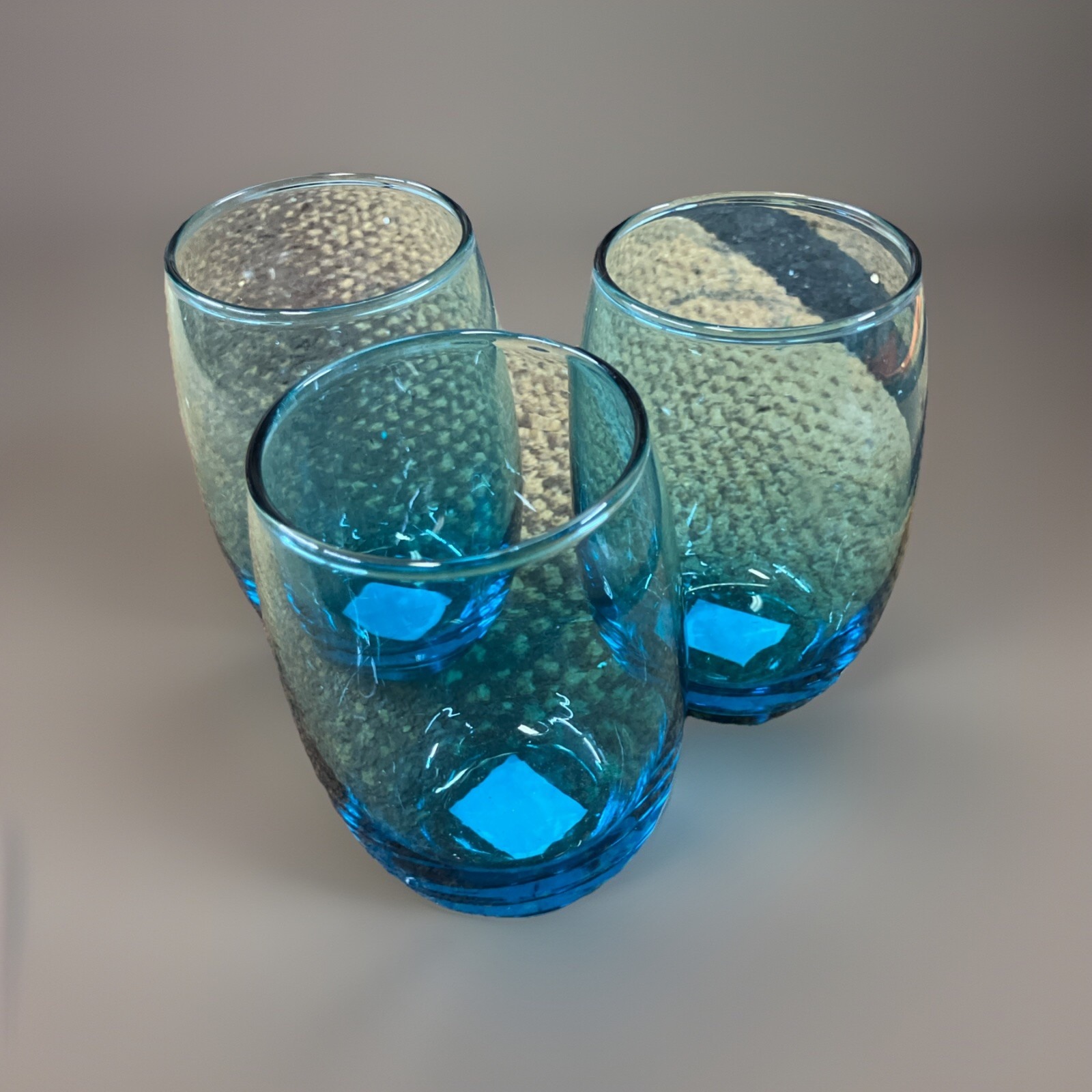 3 Blue Stemless Wine Glasses