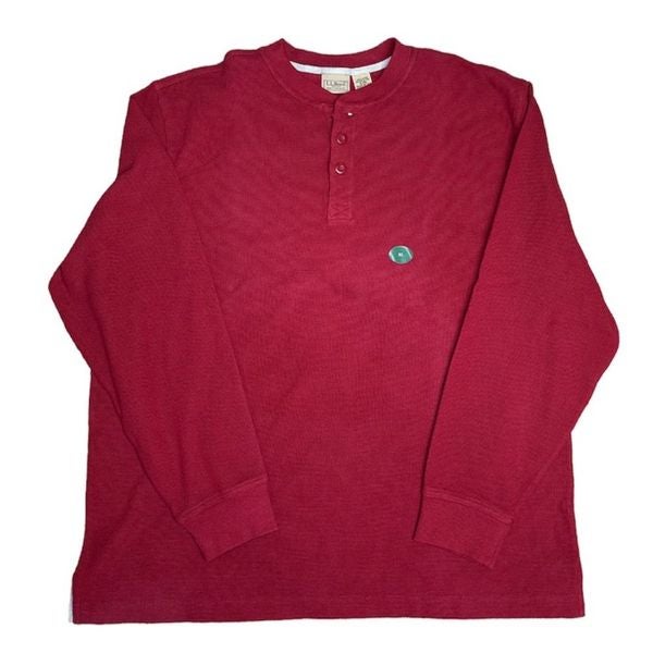 L.L. BEAN Mini-Waffle Henley Shirt Style 187244 Maroon Mens XL