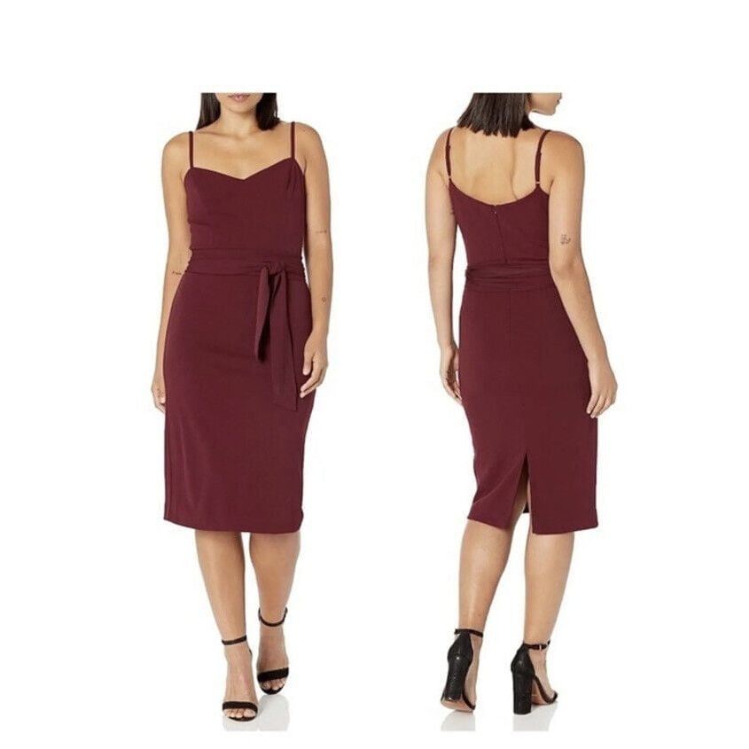Dress the Population Women's Veronique Bodycon Midi Dress Burgundy NWT Size M