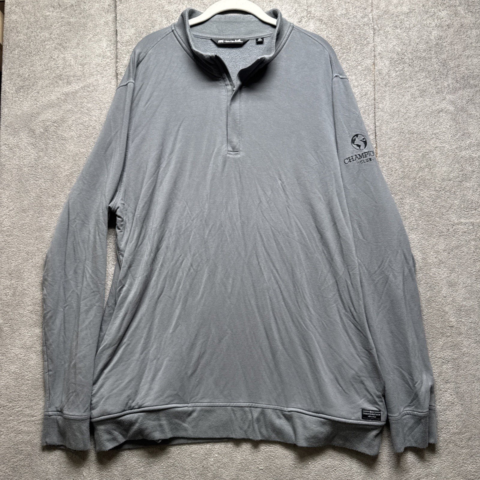 Travis Mathew 1/4 Zip Mens XXL Gray Pullover Pockets Champions Club Long Sleeve