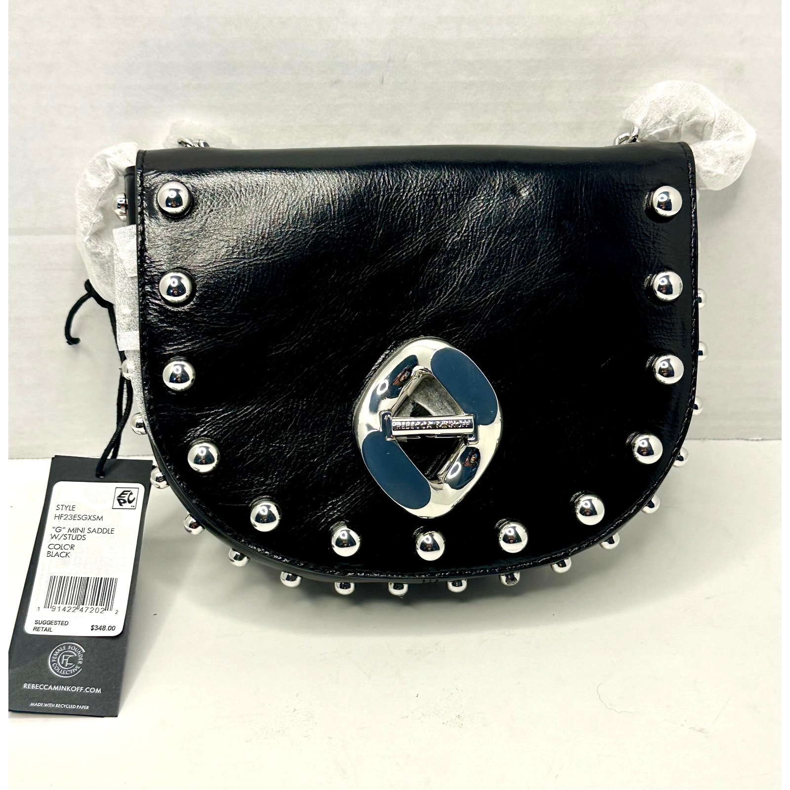 Rebecca Minkoff G Mini Saddle Bag in black with silver studs NWT AND BAG