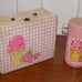 Vintage Ice Cream & Strawberries Vinyl Over Cardboard Lunchbox & Plastic Thermos