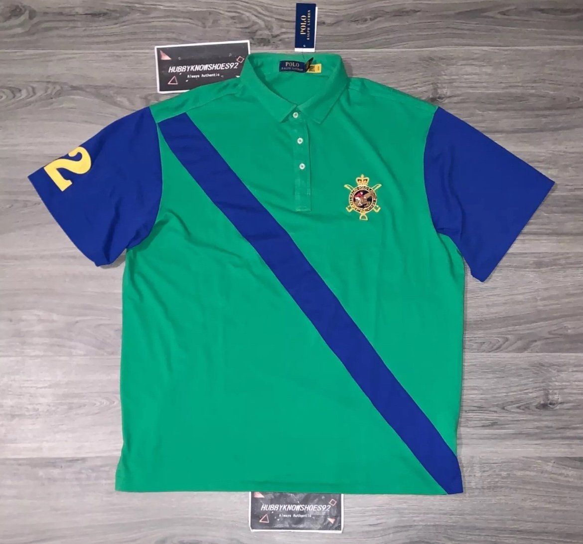 POLO RALPH LAUREN Men's Big & Tall Green Striped Crest Mesh Polo Shirt 2XLT NWT