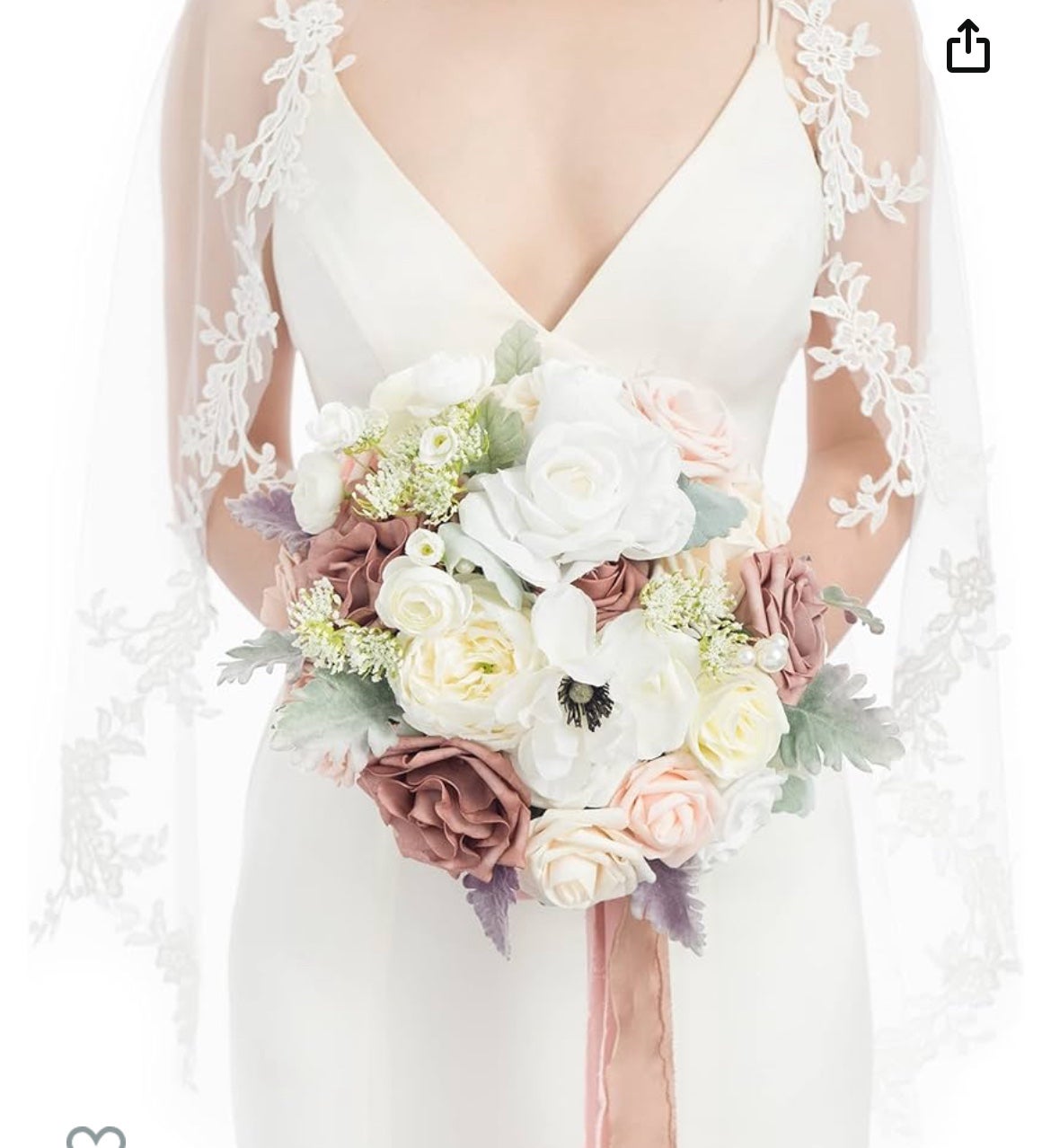 Bridal Bouquet - Ling's Moment 11 Inch Dusty Rose & Cream Artificial Floral