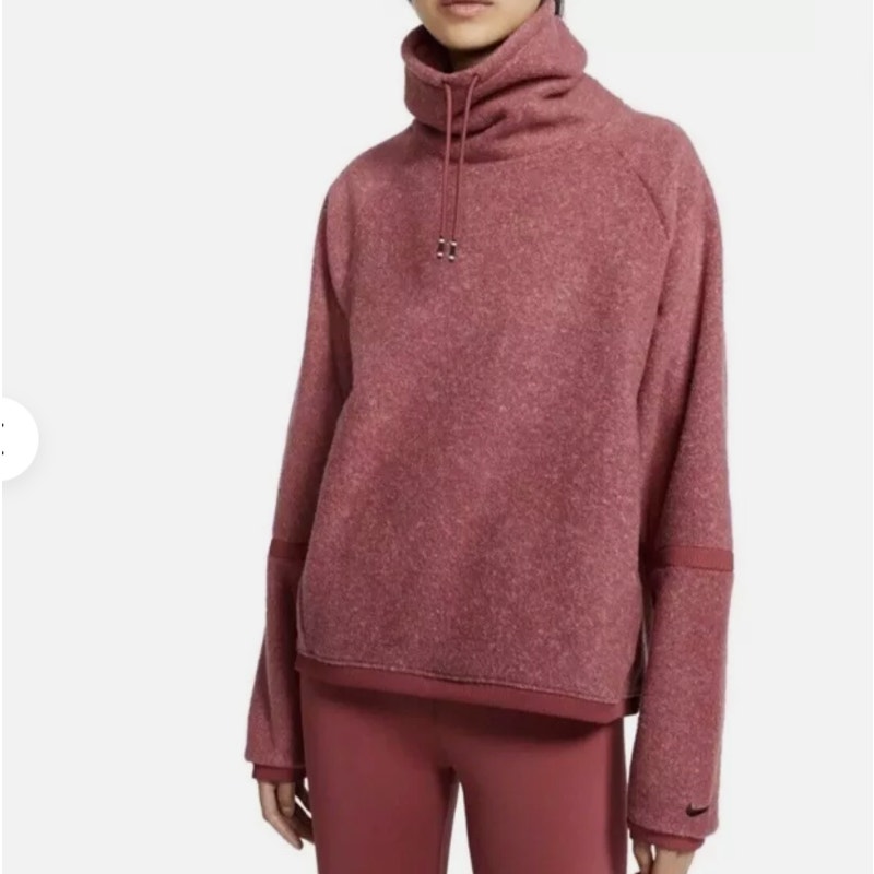 Nike Therma-FIT Cowl Neck Fleece Pullover Top Women's Size L Mauve Rose