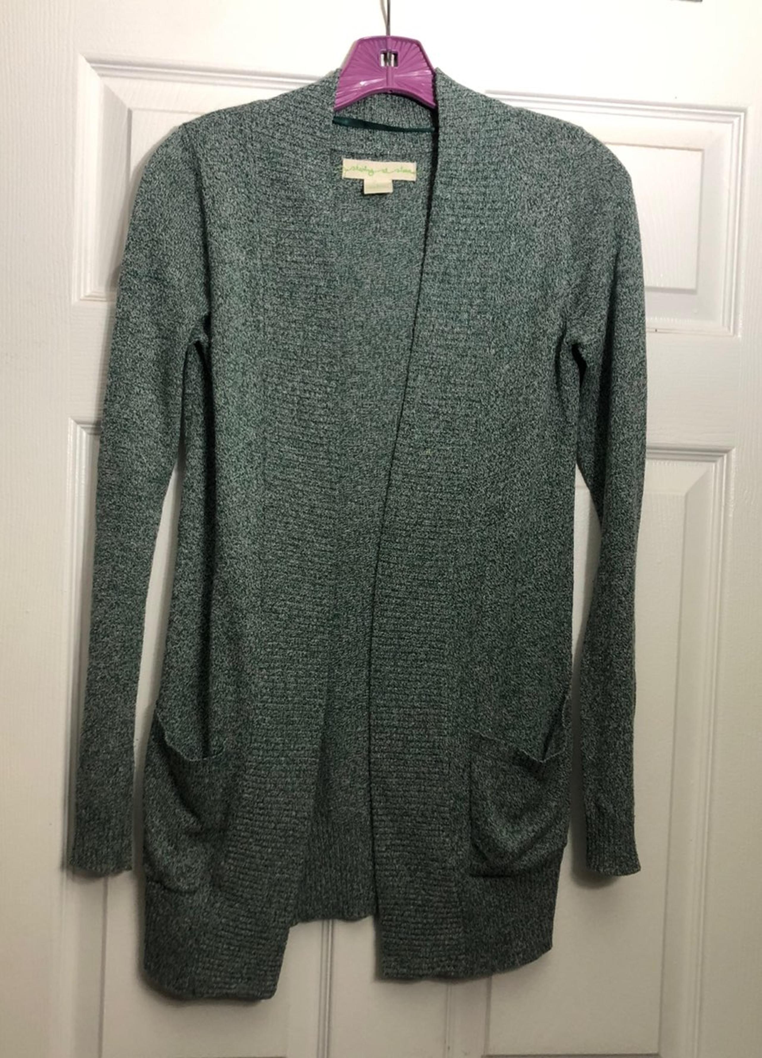Staring at Stars Green Gray Open Front Long Cardigan Anthropologie