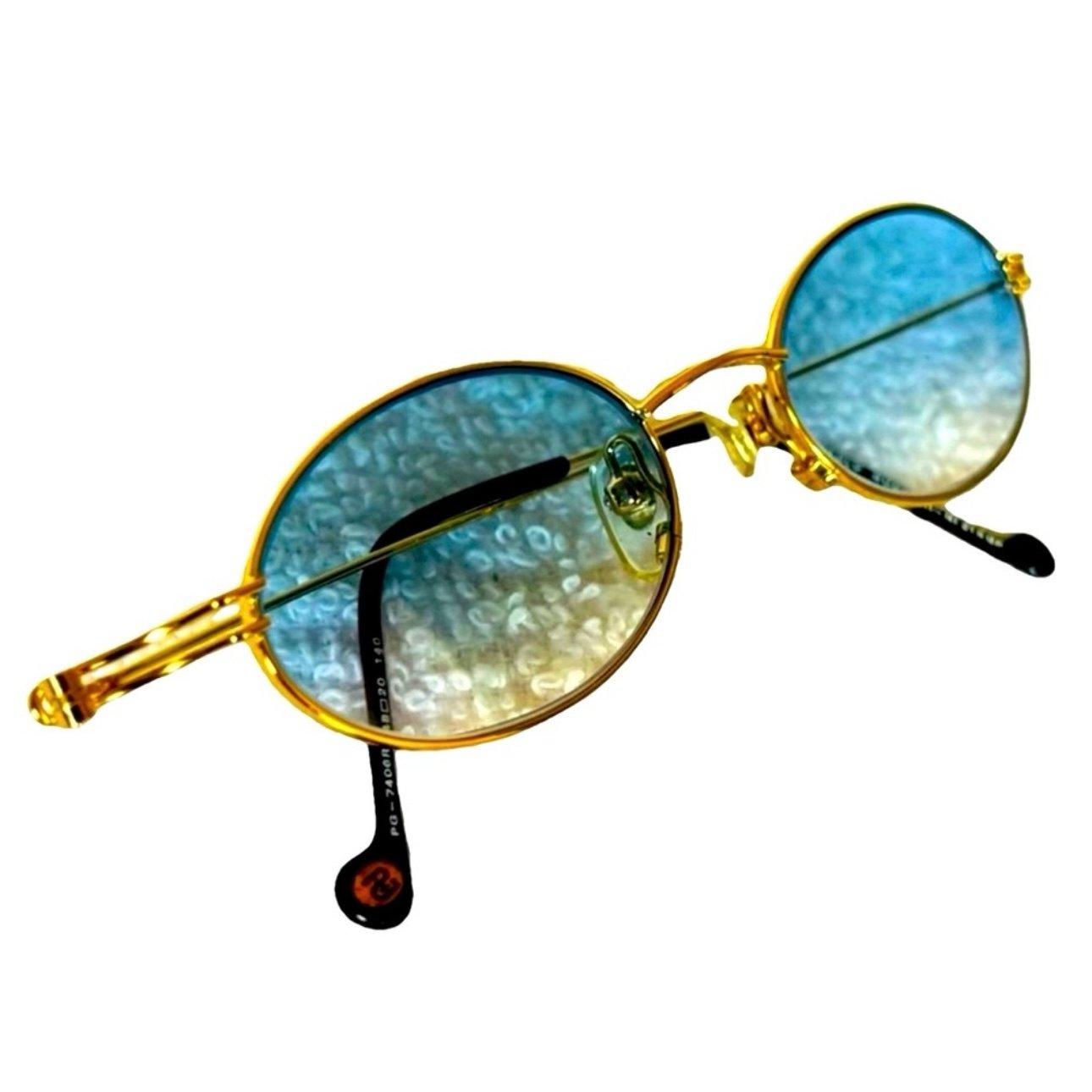 RARE Authentic Gucci Designer Brand Name Gold Metal Frame Blue Tint Sunglasses