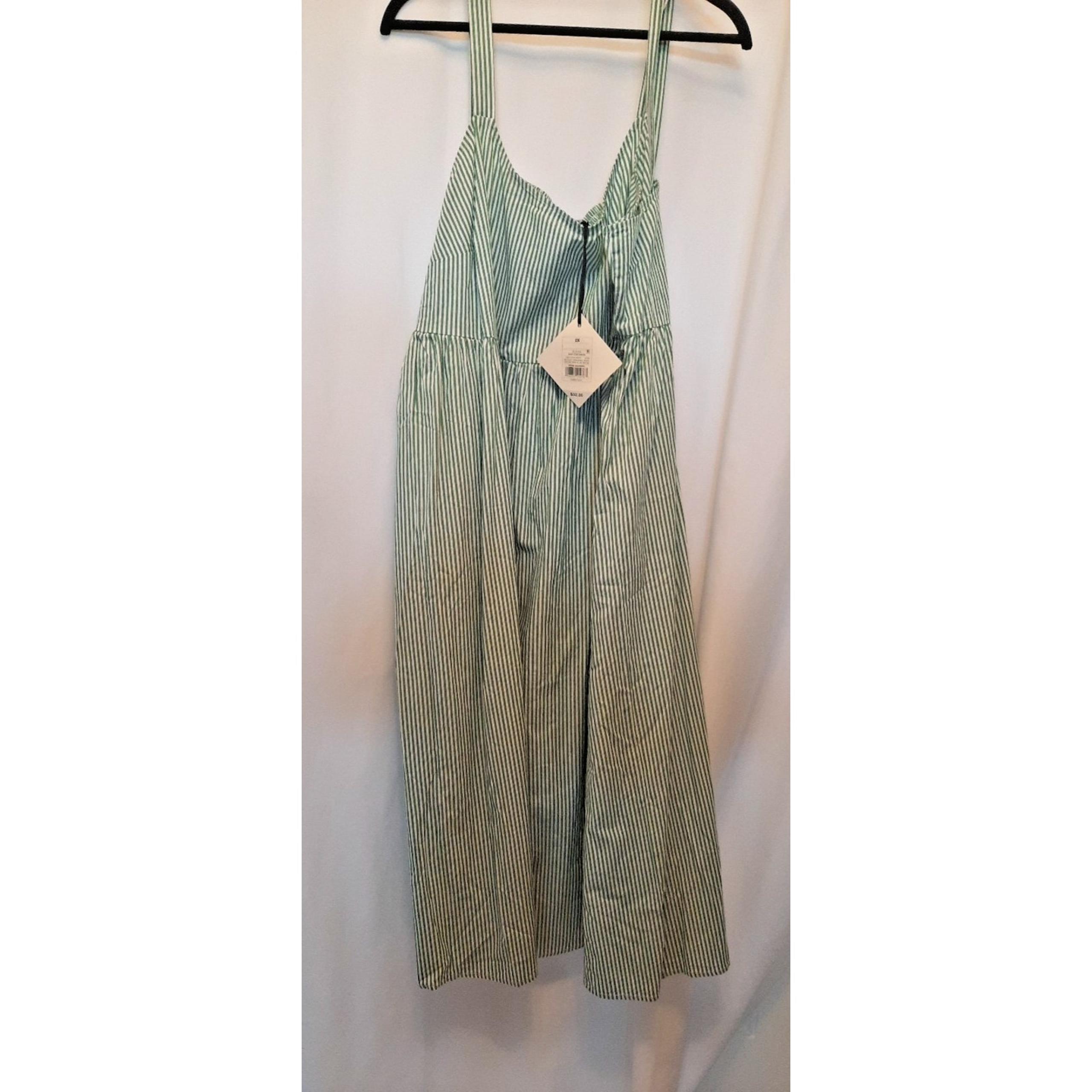 Women's Midi Empire Waist Dress - Ava & Viv Green Pinstripe 2X Msrp $32 pockets