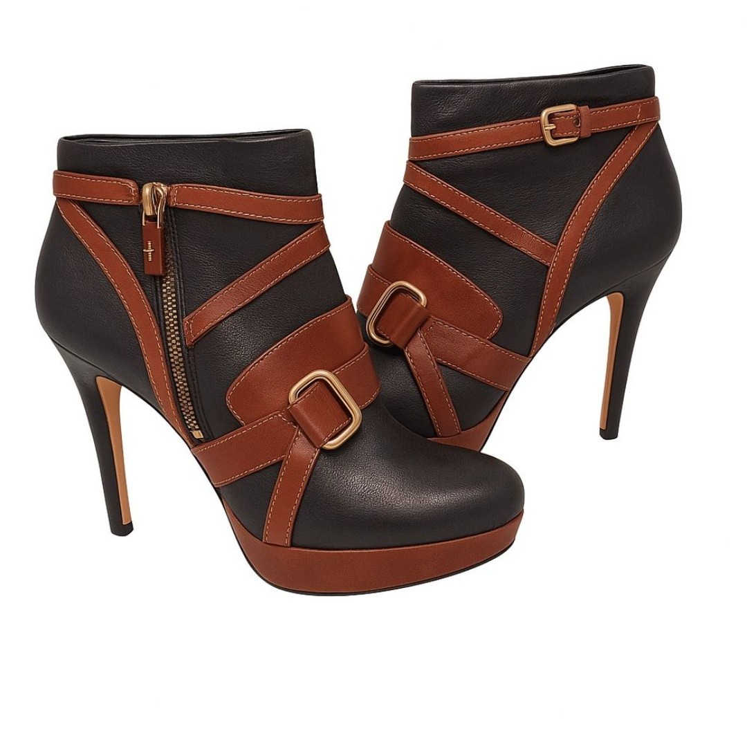 Cole Haan x Nike Air Black & Brown Leather Platform Booties – Size 7B in GUC
