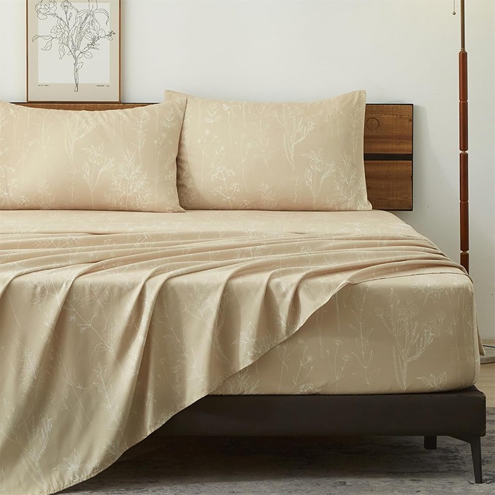 Bed Sheets with Deep Pocket 18 Inch Beige