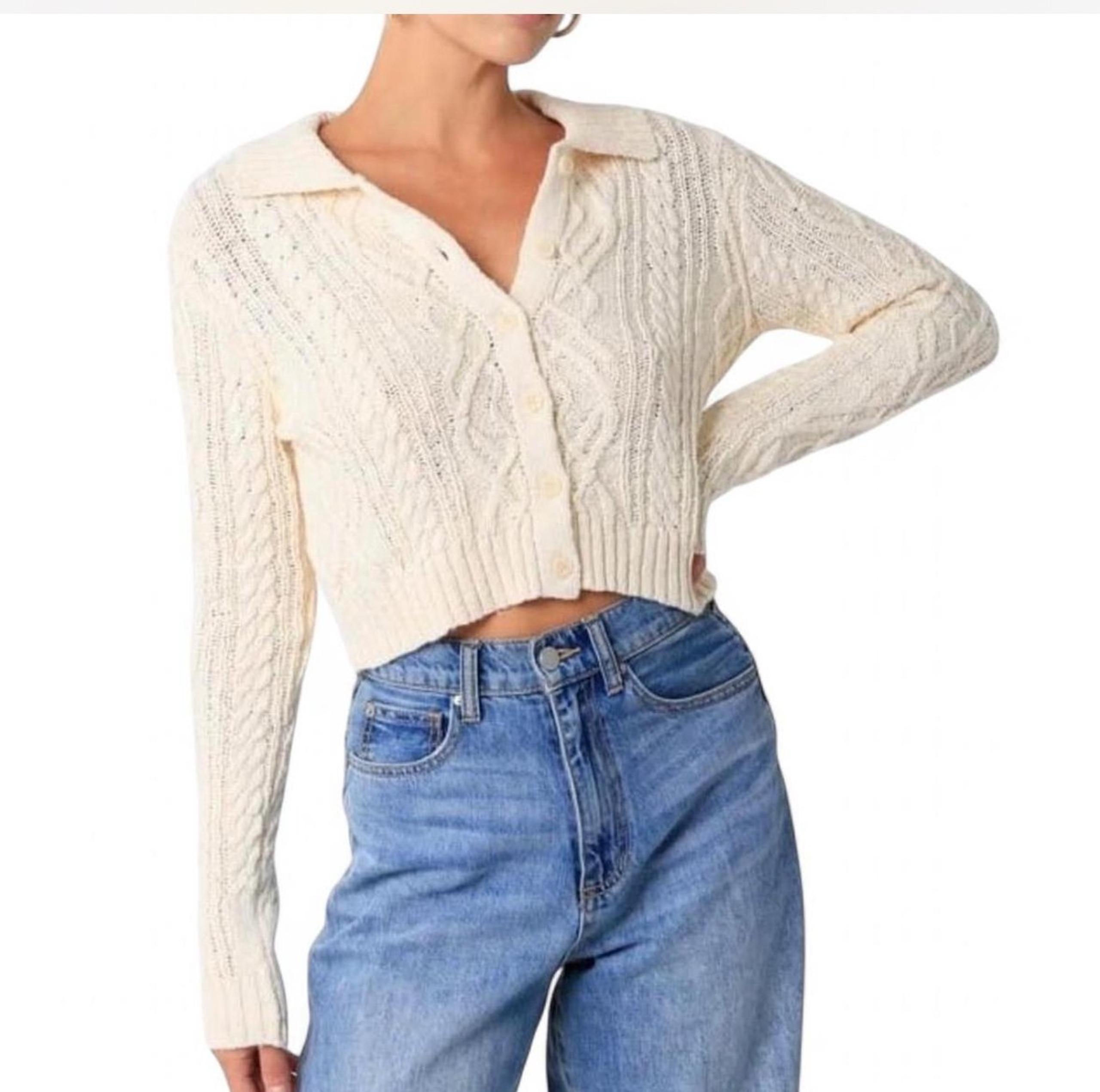 Olivaceous Cream Cardigan Sweater. Size S