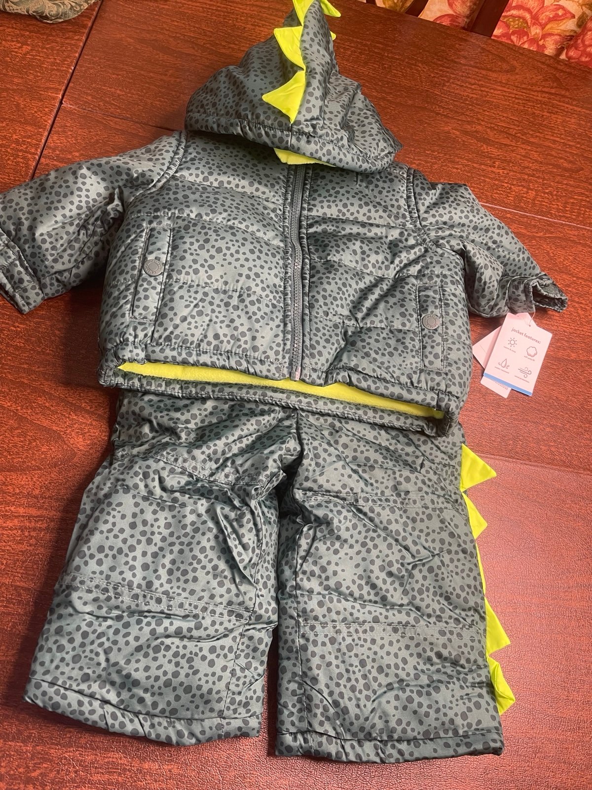 NWT 18m carters dinosaurs SPIKE snow suit winter jacket coat puffer bibs holiday