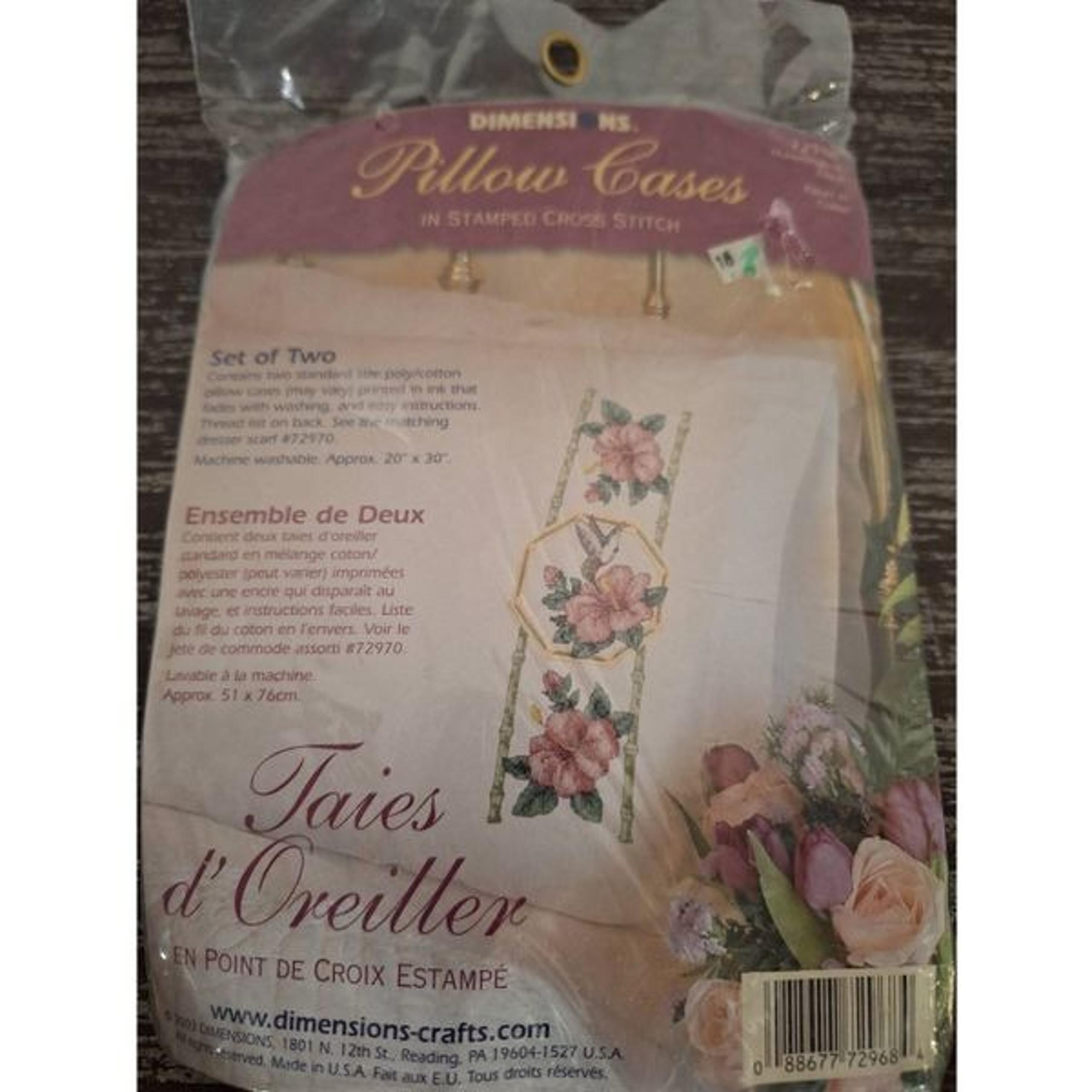 Dimensions Stamped Embroidery Pillowcases Hummingbird Floral #72968 NEW