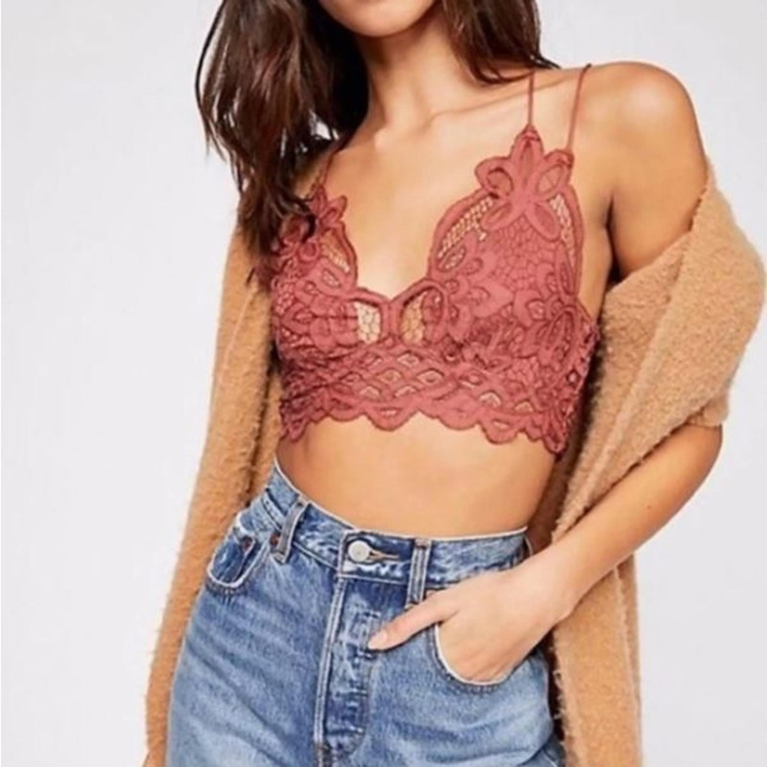 Adella Bralette Lace Bra Tribeca Womens Size L Strappy Boho Coquette - Free People