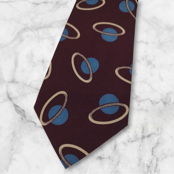 Giorgio Armani Cravatte Burgundy Abstract Circle Ring Planet Silk Tie