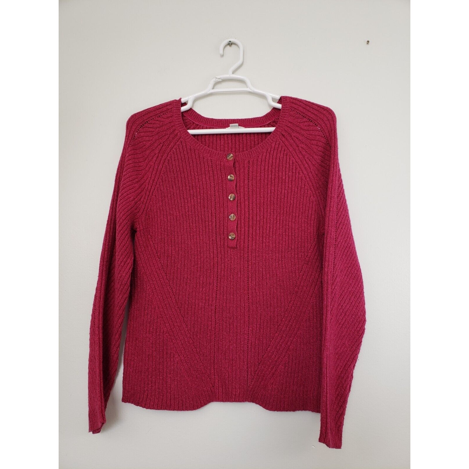 (M5) Sundance Sweater Womens Size XL Hot Pink Pullover Henley Ribbed Knit Boho