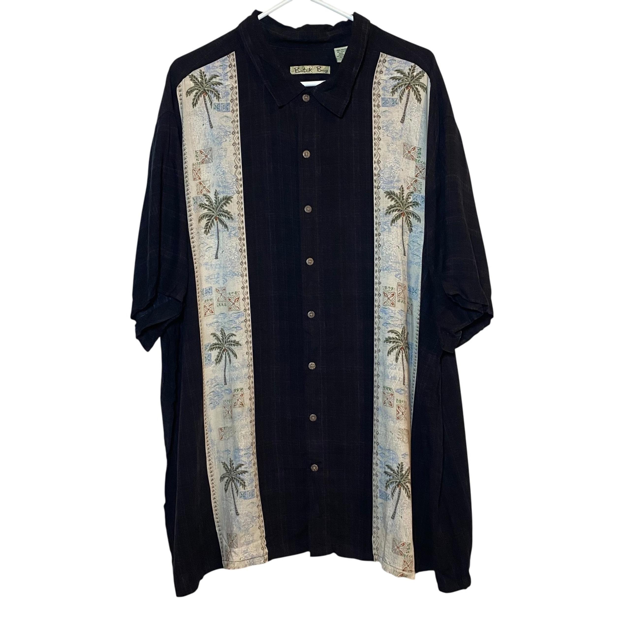 Batik Bay Palm Tree Print Button Up Hawaiian Shirt Tropical Black 4XB